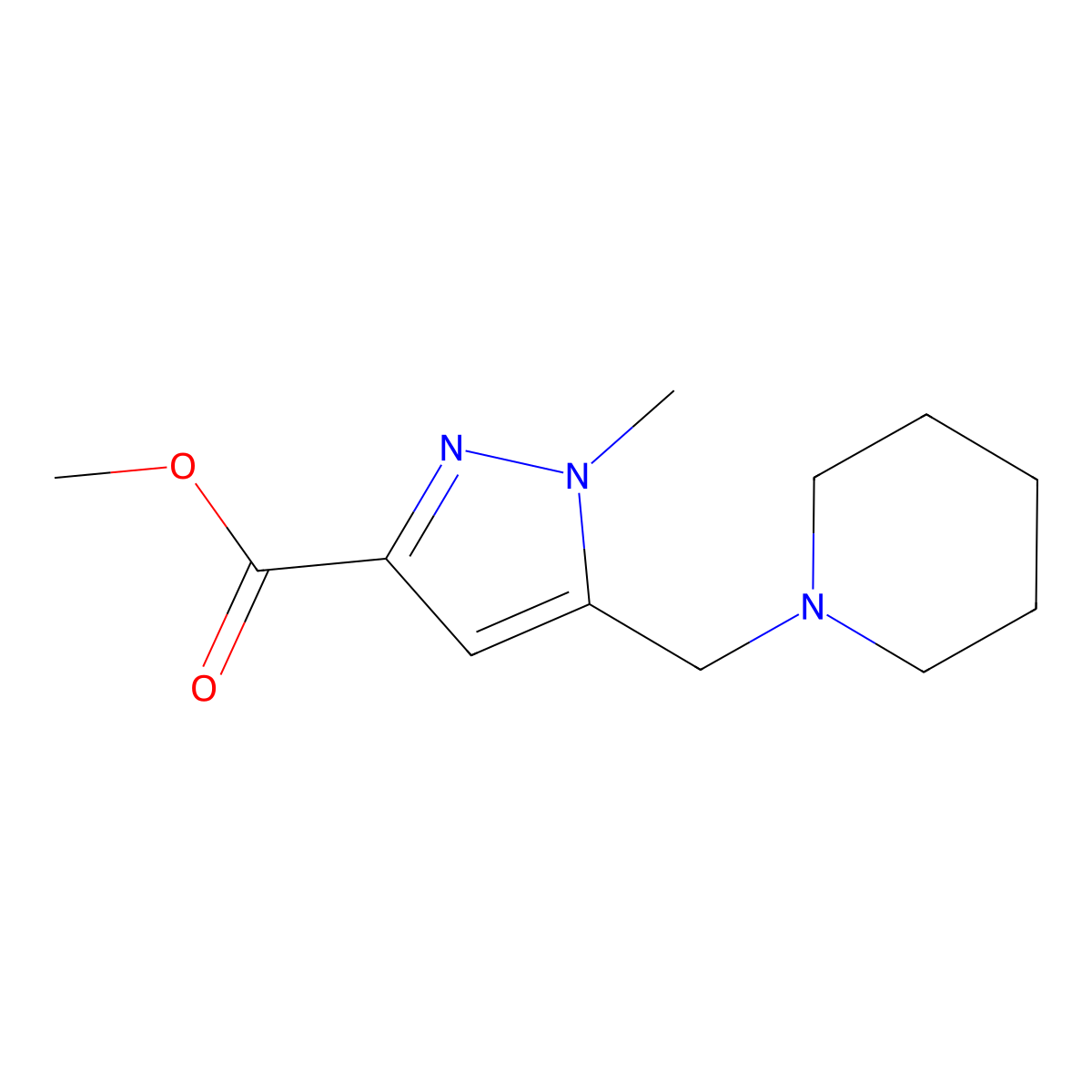 1-Methyl-5-piperidin-1-ylmethyl-1H-pyrazole-3-carboxylic acid methyl ester molecular structure, CAS 2120537-33-7