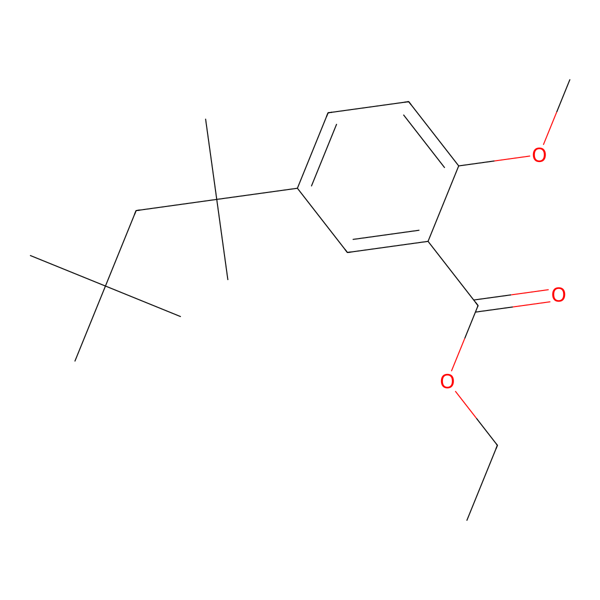 Ethyl 2-methoxy-5-(1,1,3,3-tetramethylbutyl)benzoate molecular structure, CAS 2120617-72-1