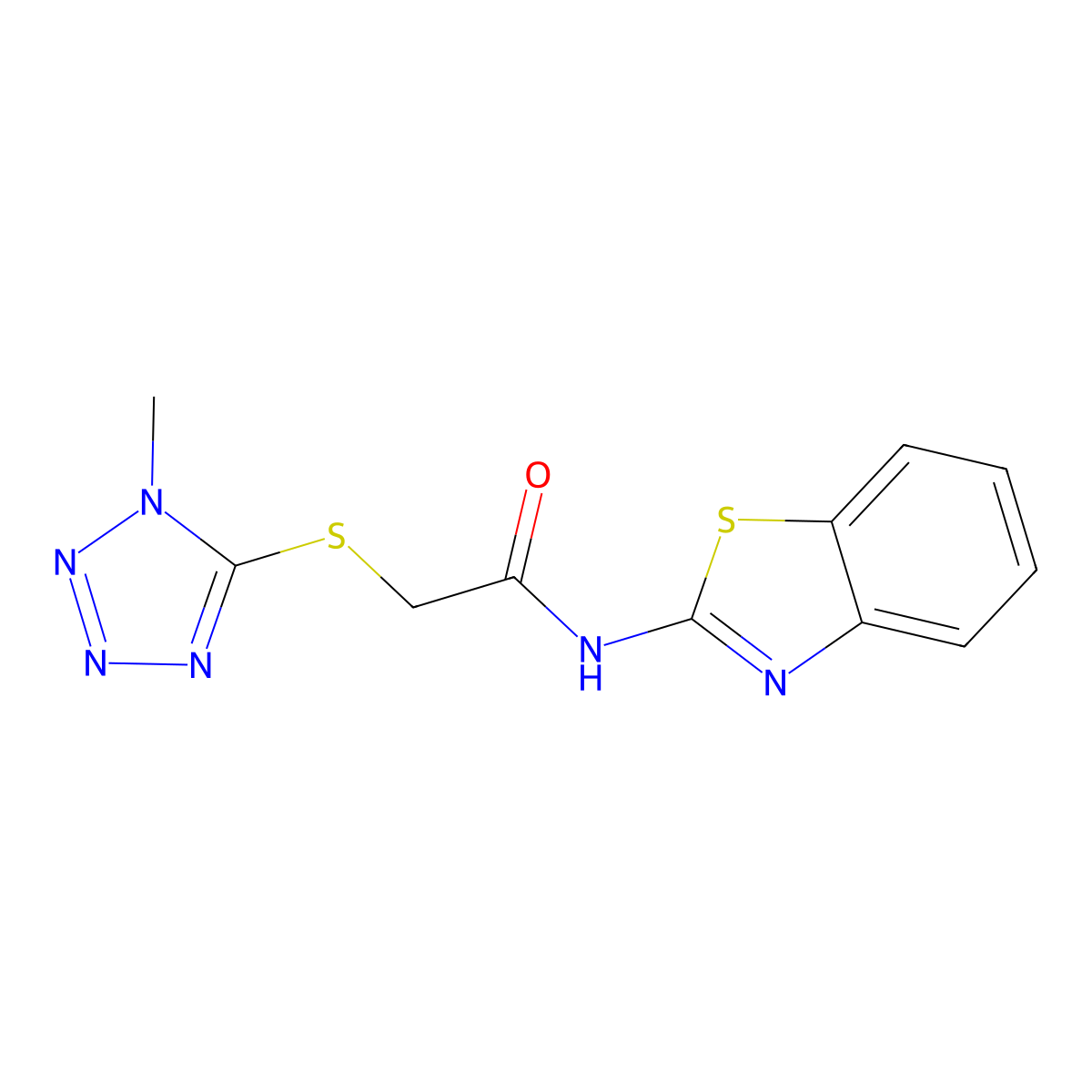 N-(1,3-benzothiazol-2-yl)-2-(1-methyltetrazol-5-yl)sulfanylacetamide molecular structure, CAS 212074-29-8