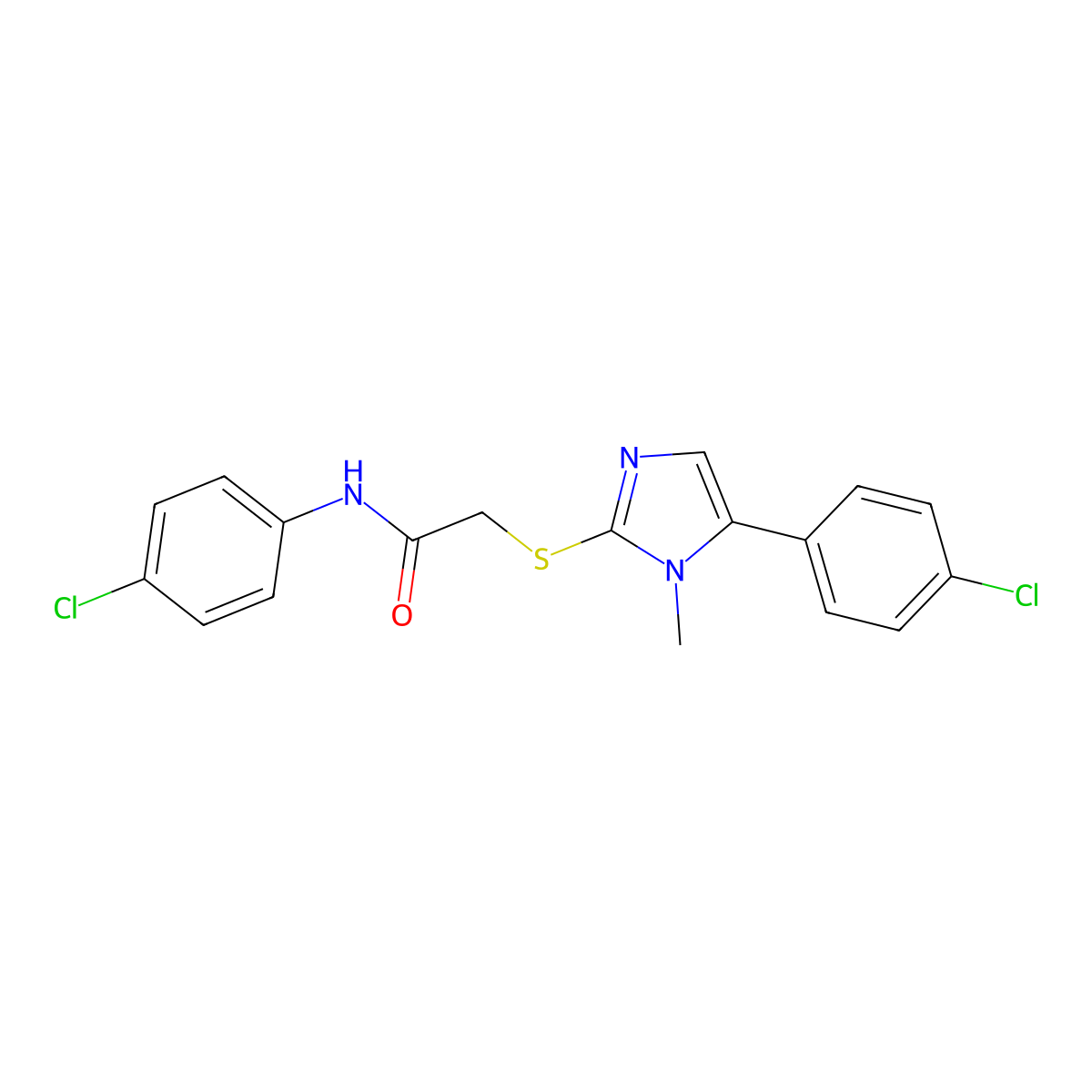 N-(4-chlorophenyl)-2-[5-(4-chlorophenyl)-1-methylimidazol-2-yl]sulfanylacetamide molecular structure, CAS 212074-66-3