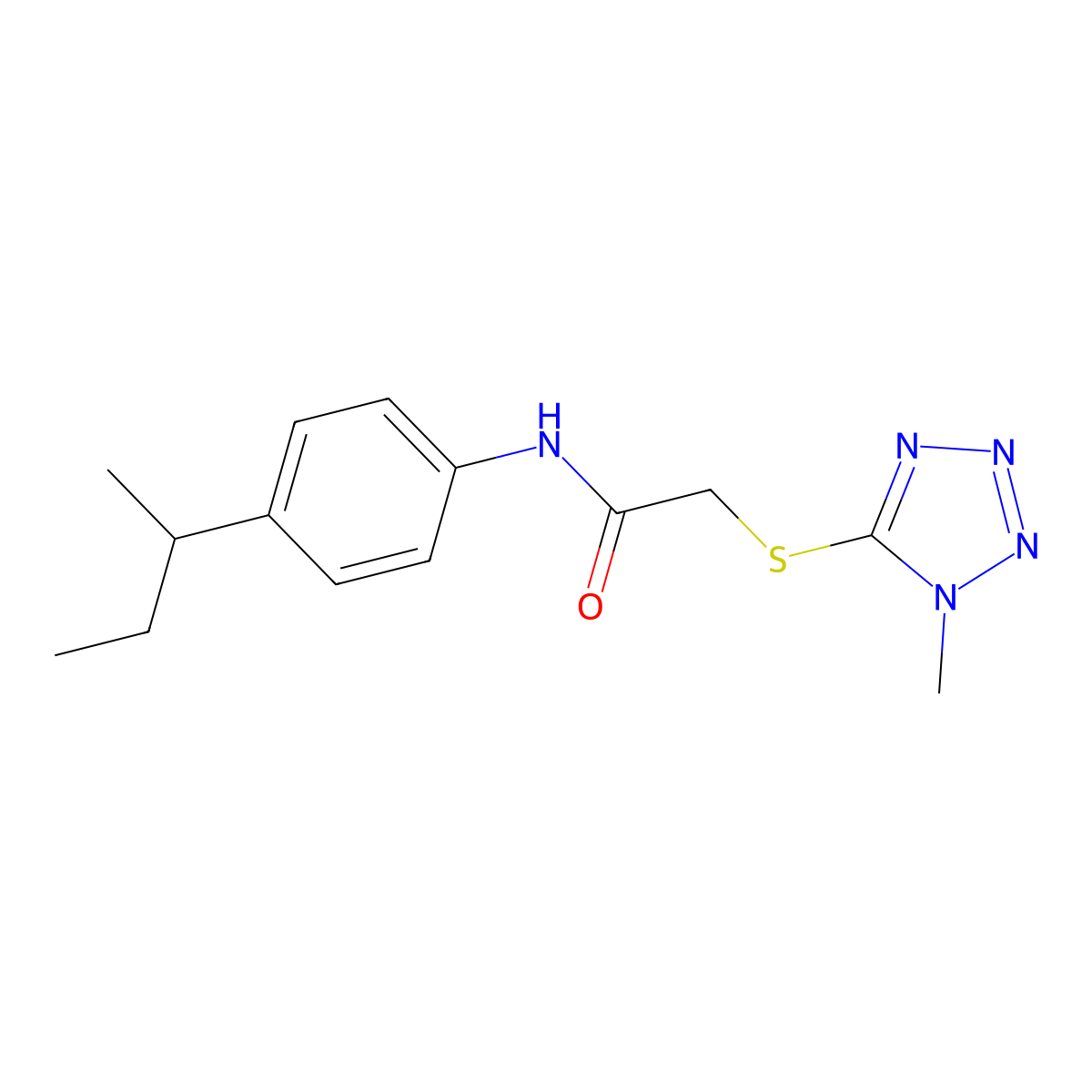 N-(4-butan-2-ylphenyl)-2-(1-methyltetrazol-5-yl)sulfanylacetamide molecular structure, CAS 212074-83-4