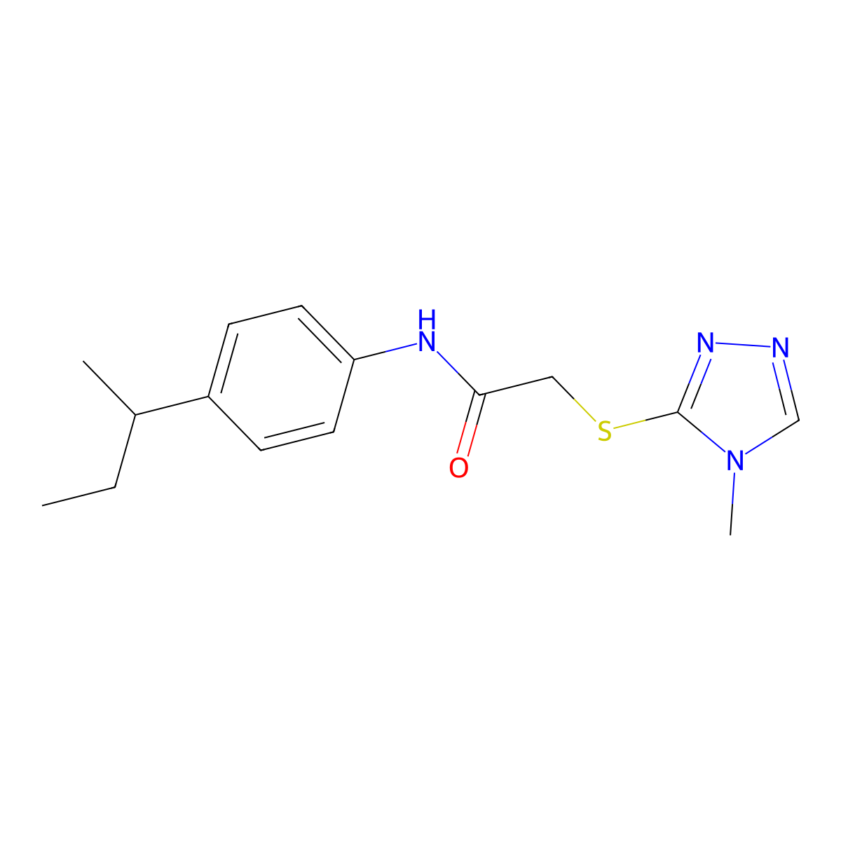 N-[4-(butan-2-yl)phenyl]-2-[(4-methyl-4H-1,2,4-triazol-3-yl)sulfanyl]acetamide molecular structure, CAS 212074-84-5