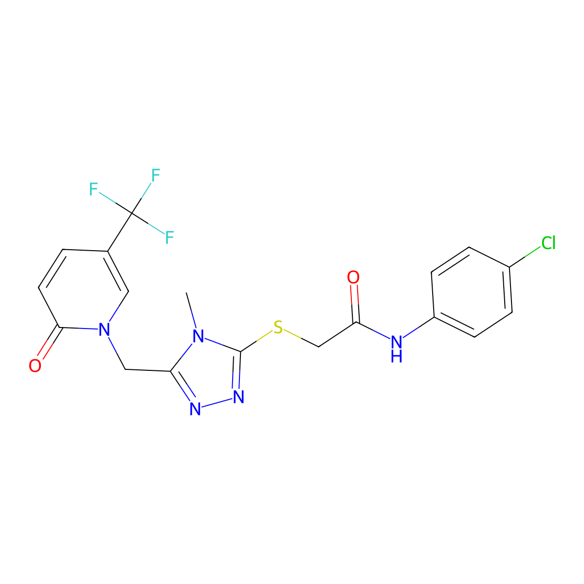 N-(4-Chlorophenyl)-2-[[4-methyl-5-[[2-oxo-5-(trifluoromethyl)-1(2H)-pyridinyl]methyl]-4H-1,2,4-triazol-3-yl]thio]acetamide molecular structure, CAS 212074-87-8