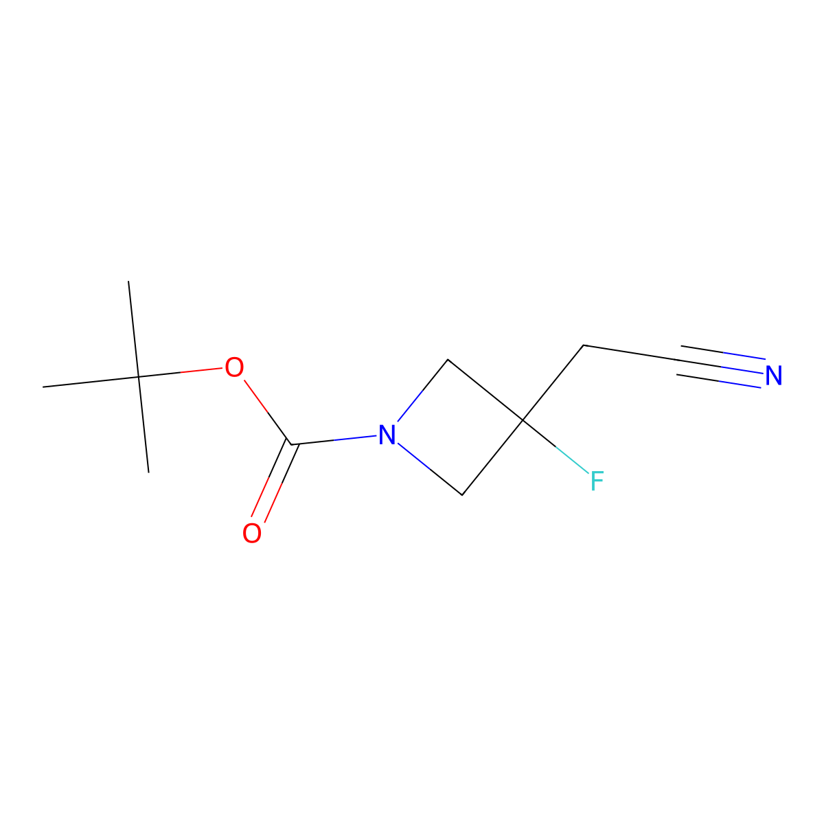 Tert-butyl 3-(cyanomethyl)-3-fluoroazetidine-1-carboxylate molecular structure, CAS 2120741-99-1
