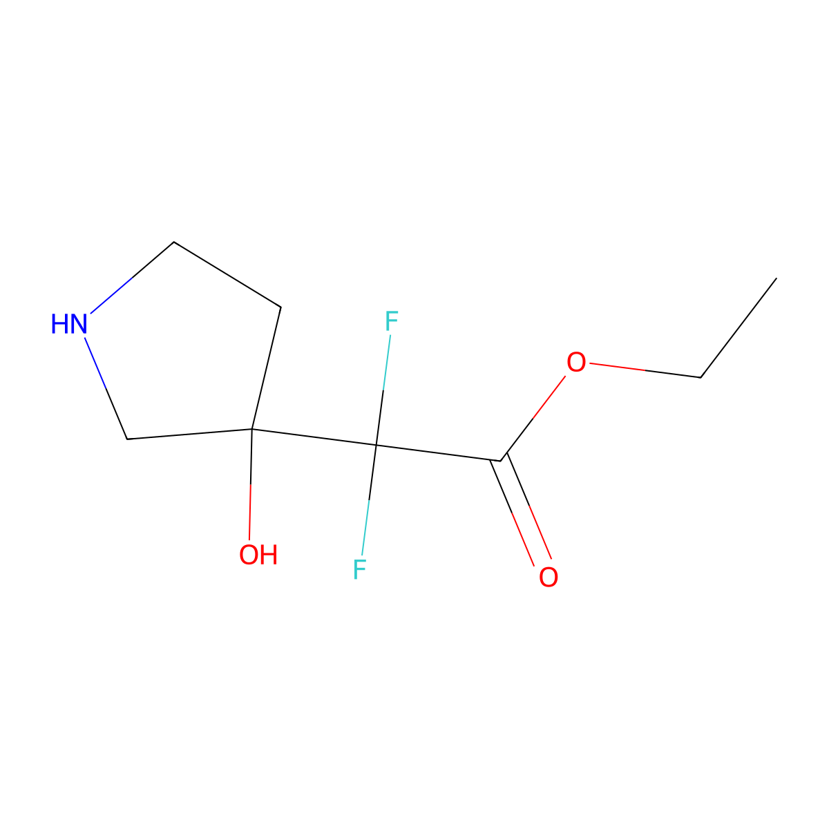 Ethyl 2,2-difluoro-2-(3-hydroxypyrrolidin-3-yl)acetate molecular structure, CAS 2120804-03-5