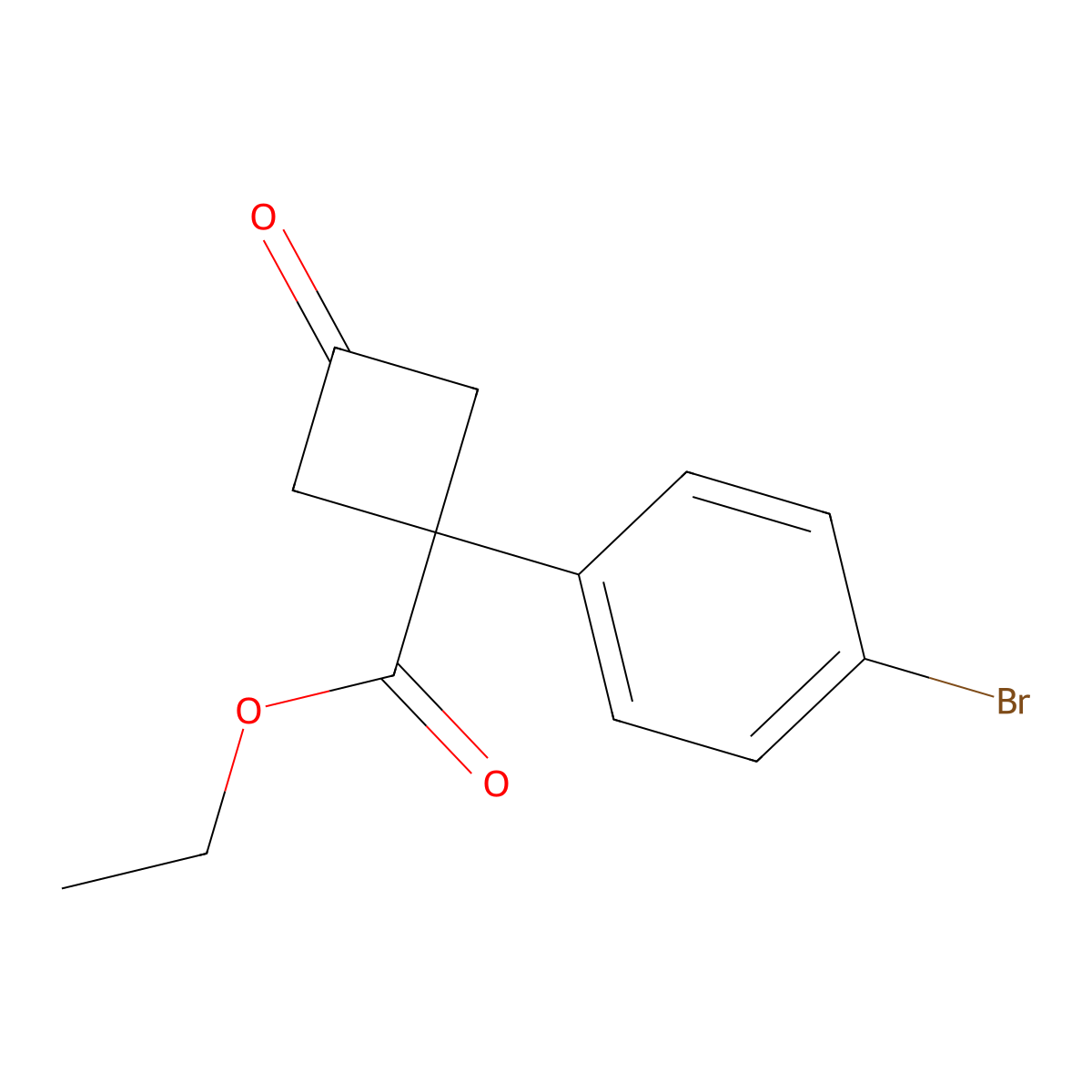 Ethyl 1-(4-bromophenyl)-3-oxocyclobutane-1-carboxylate molecular structure, CAS 2120807-08-9