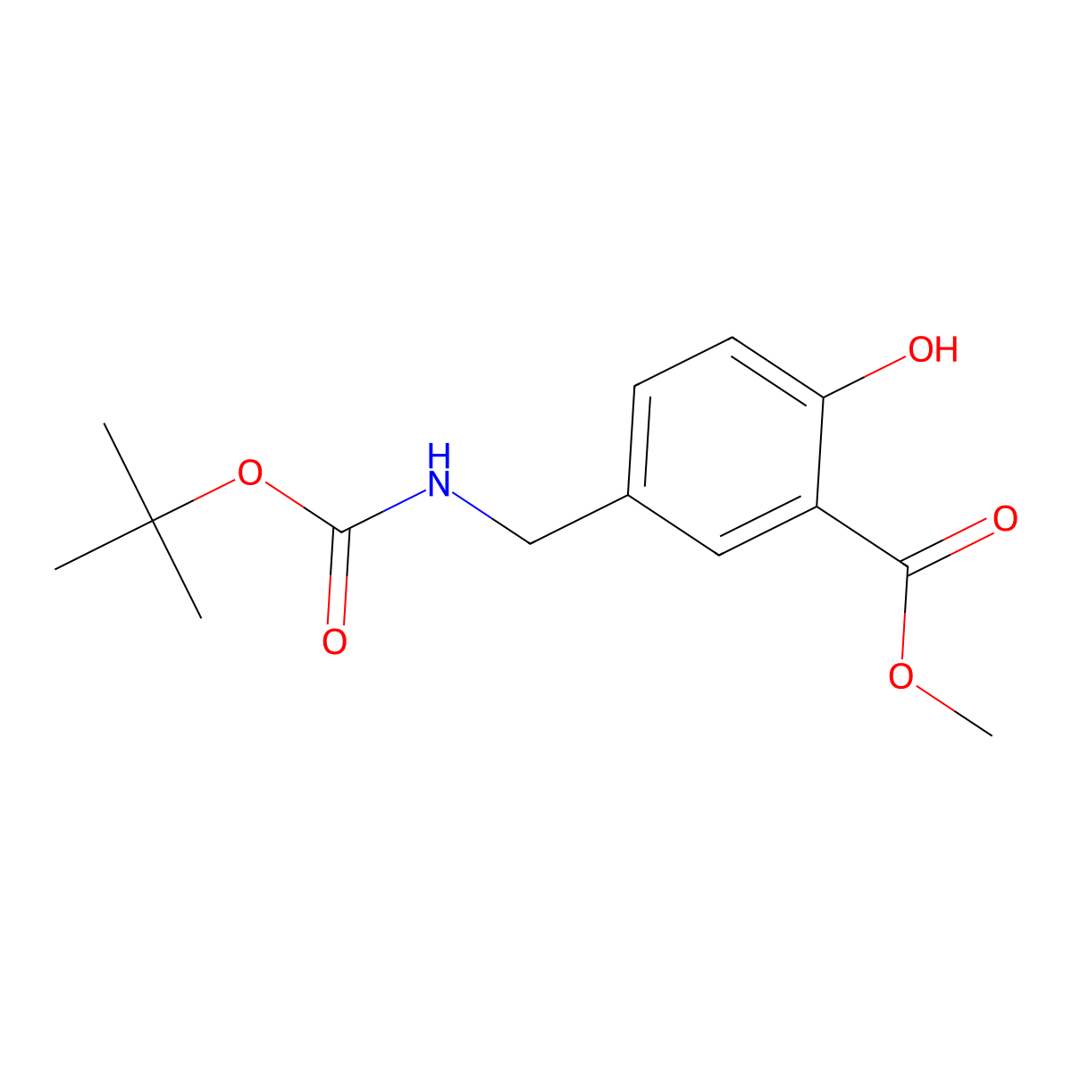 Methyl 5-(((tert-butoxycarbonyl)amino)methyl)-2-hydroxybenzoate molecular structure, CAS 2120908-78-1