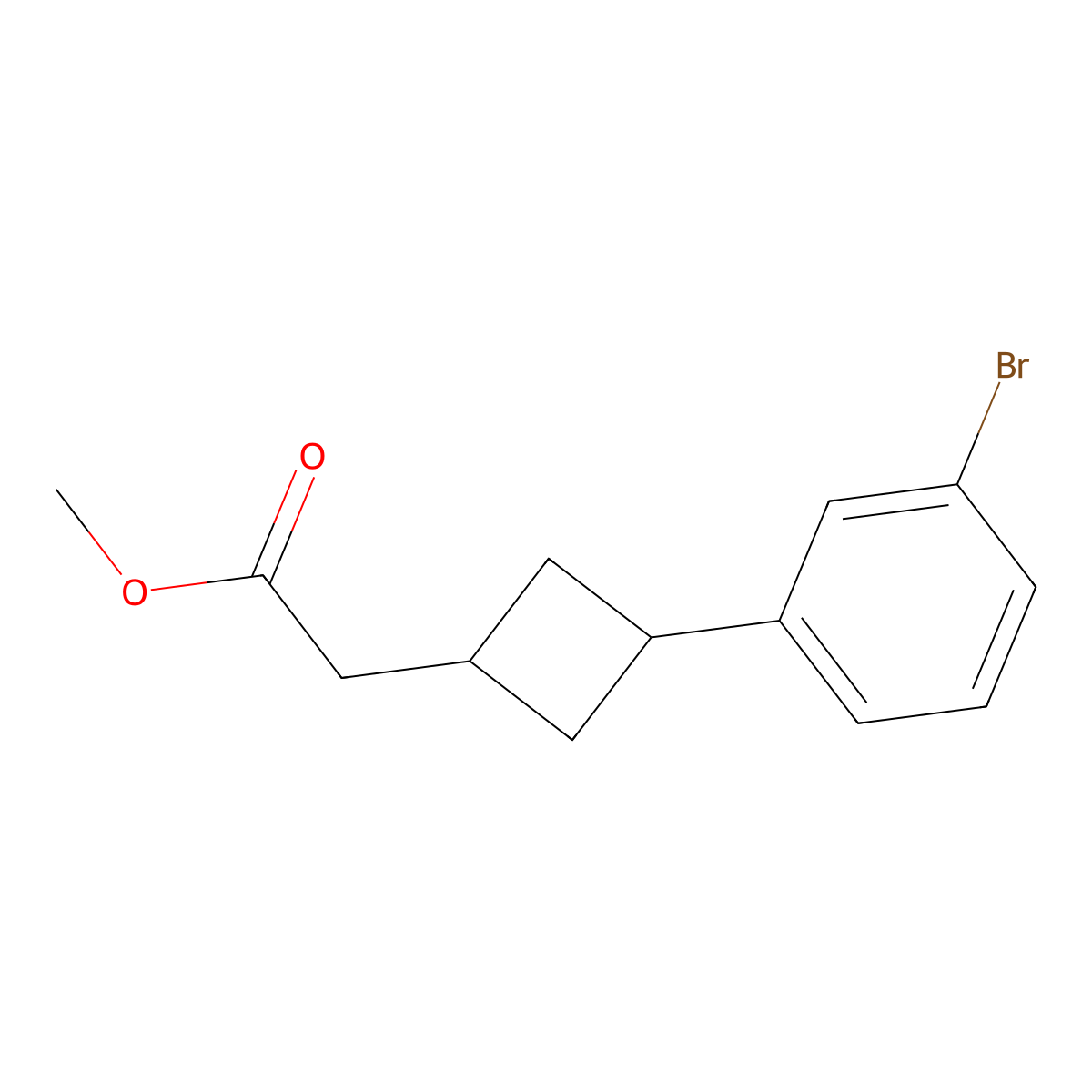Methyl 2-(3-(3-bromophenyl)cyclobutyl)acetate molecular structure, CAS 2120937-80-4
