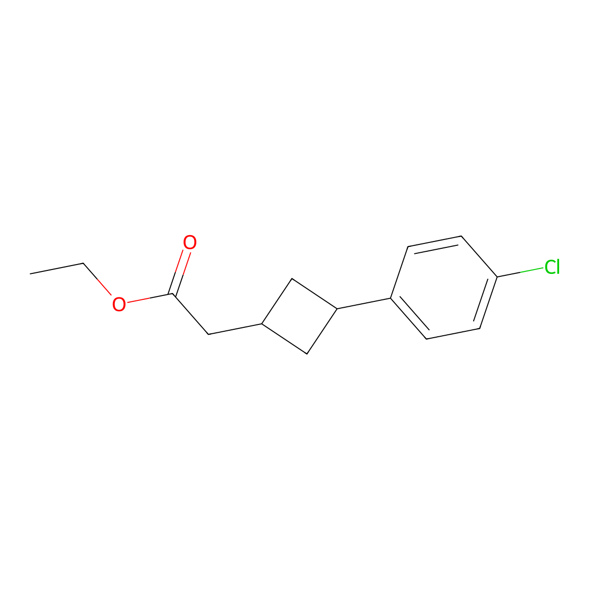 Ethyl 2-(3-(4-chlorophenyl)cyclobutyl)acetate molecular structure, CAS 2120938-29-4