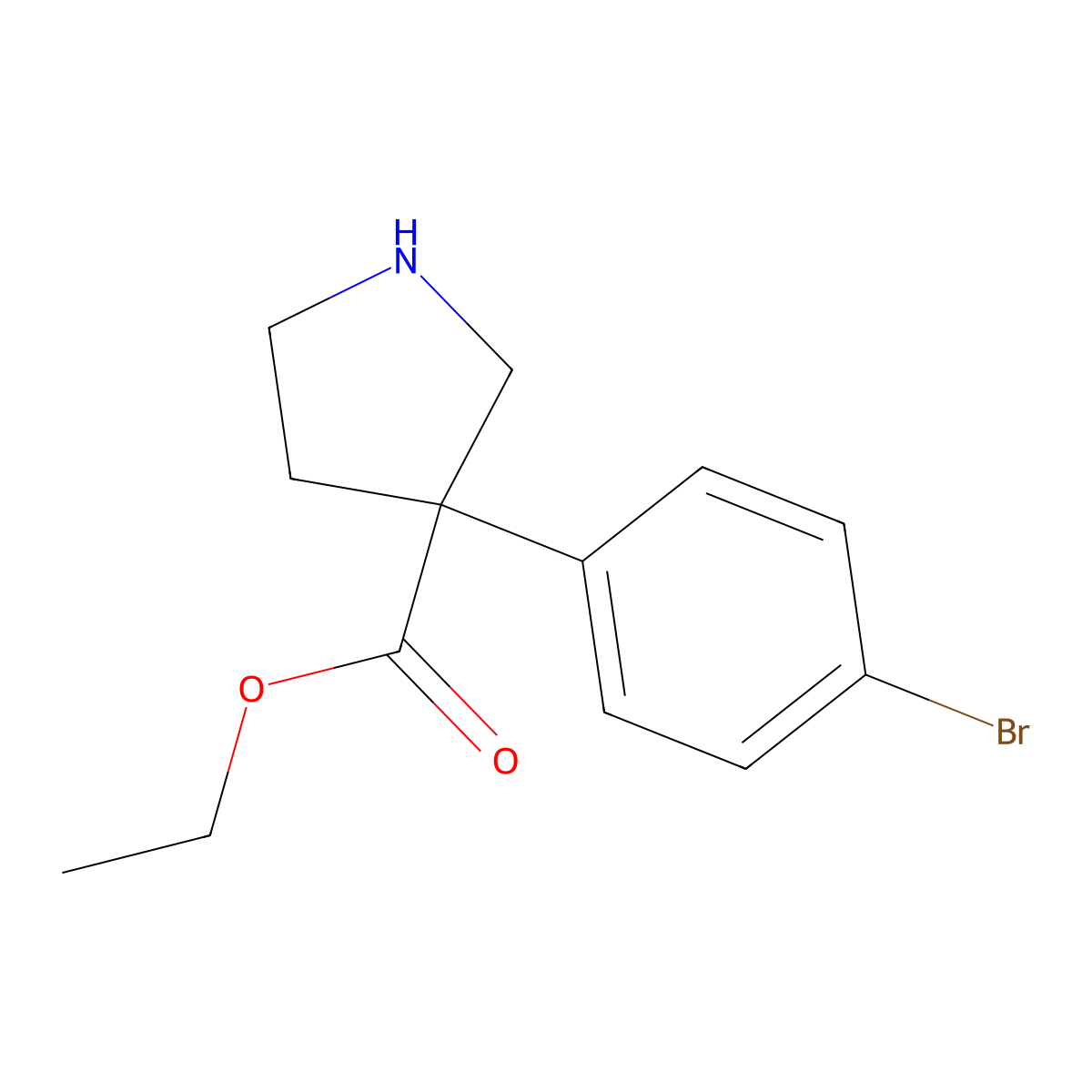 Ethyl 3-(4-bromophenyl)pyrrolidine-3-carboxylate molecular structure, CAS 2120948-57-2