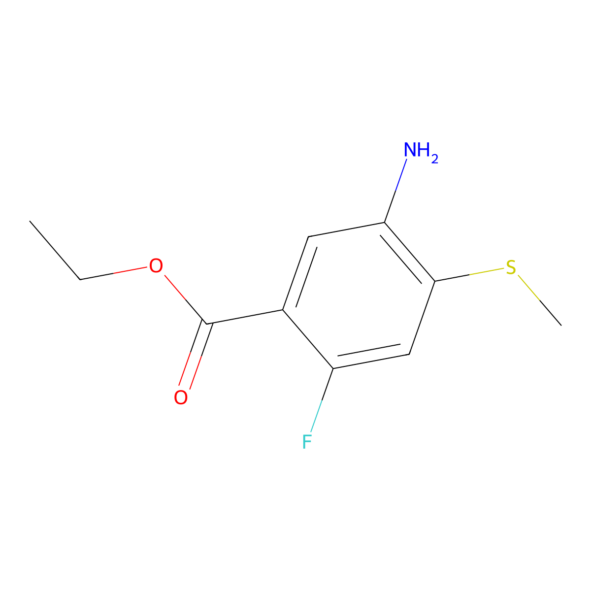 Ethyl 5-amino-2-fluoro-4-(methylsulfanyl)benzoate molecular structure, CAS 2120998-70-9