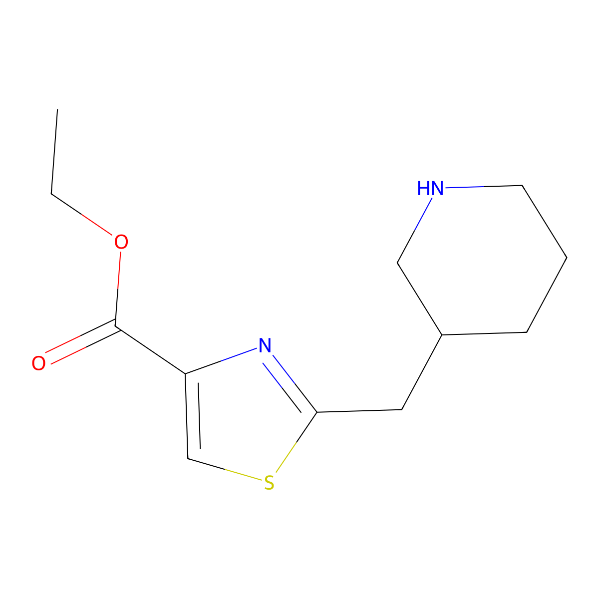 Ethyl 2-[(piperidin-3-yl)methyl]-1,3-thiazole-4-carboxylate molecular structure, CAS 2121017-83-0
