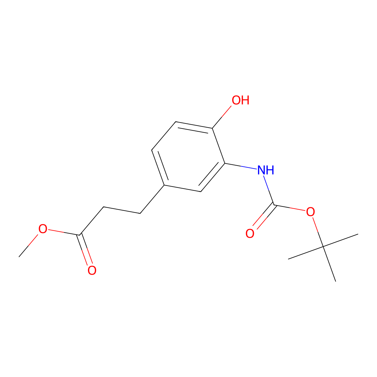 Methyl 3-(3-{[(tert-butoxy)carbonyl]amino}-4-hydroxyphenyl)propanoate molecular structure, CAS 2121069-85-8