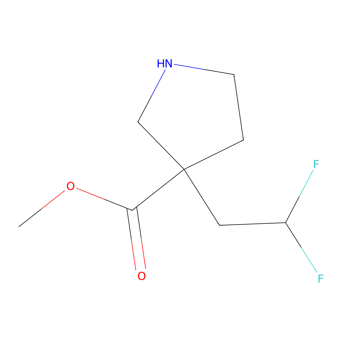 Methyl 3-(2,2-difluoroethyl)pyrrolidine-3-carboxylate molecular structure, CAS 2121221-37-0