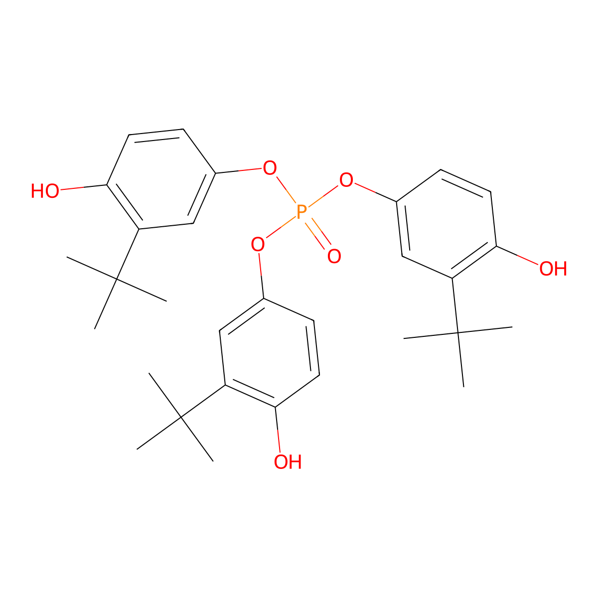 1,4-Benzenediol, 2-(1,1-dimethylethyl)-, 4,4',4''-phosphate molecular structure, CAS 21214-39-1