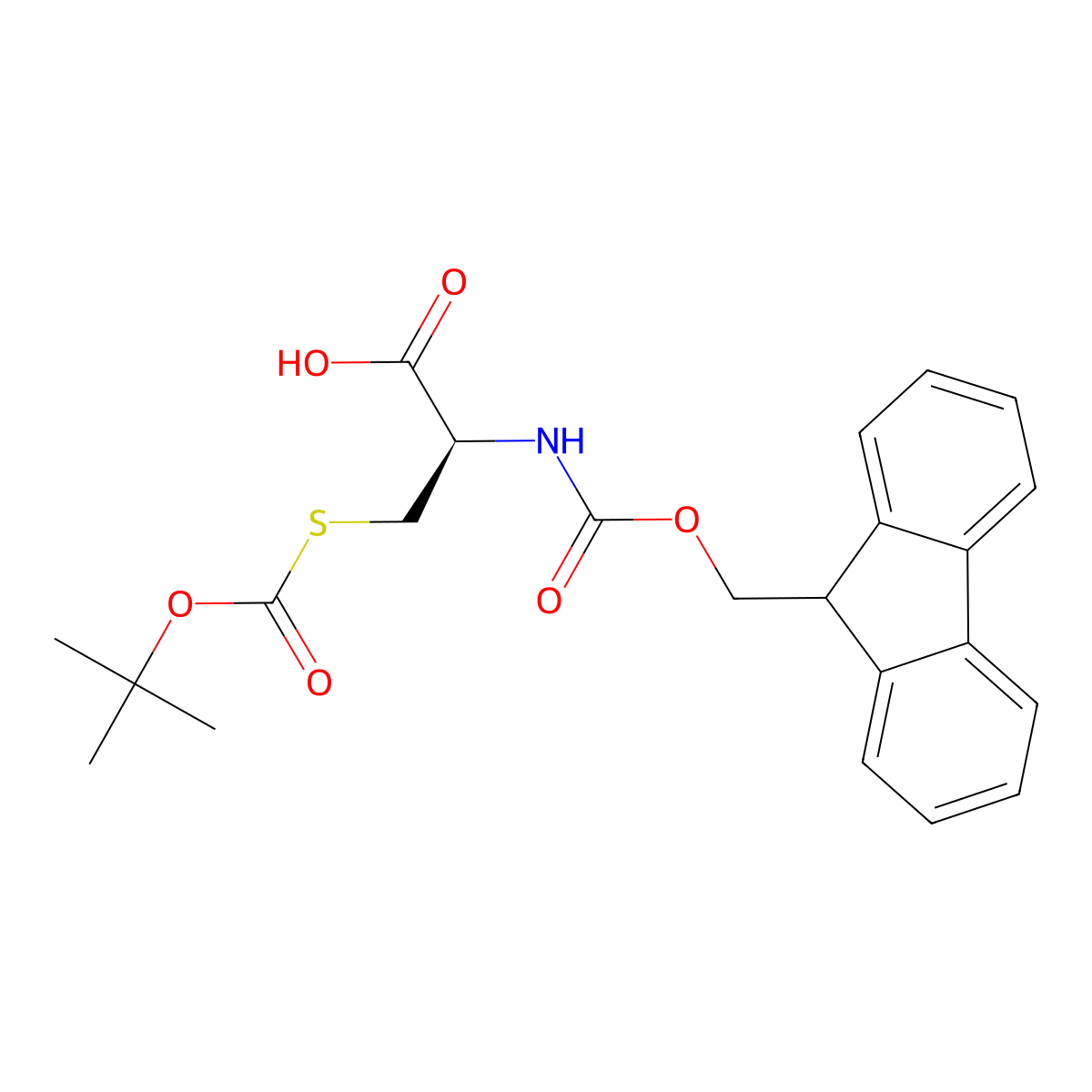 (R)-2-((((9H-Fluoren-9-yl)methoxy)carbonyl)amino)-3-((tert-butoxycarbonyl)thio)propanoic acid molecular structure, CAS 212140-38-0