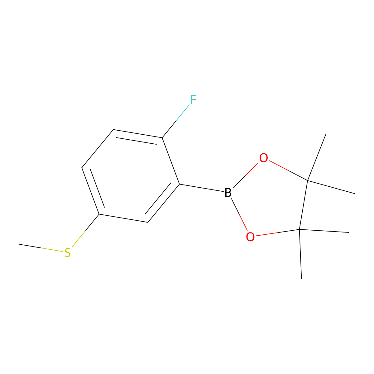 2-Fluoro-5-(methylthio)phenylboronic acid pinacol ester molecular structure, CAS 2121512-06-7