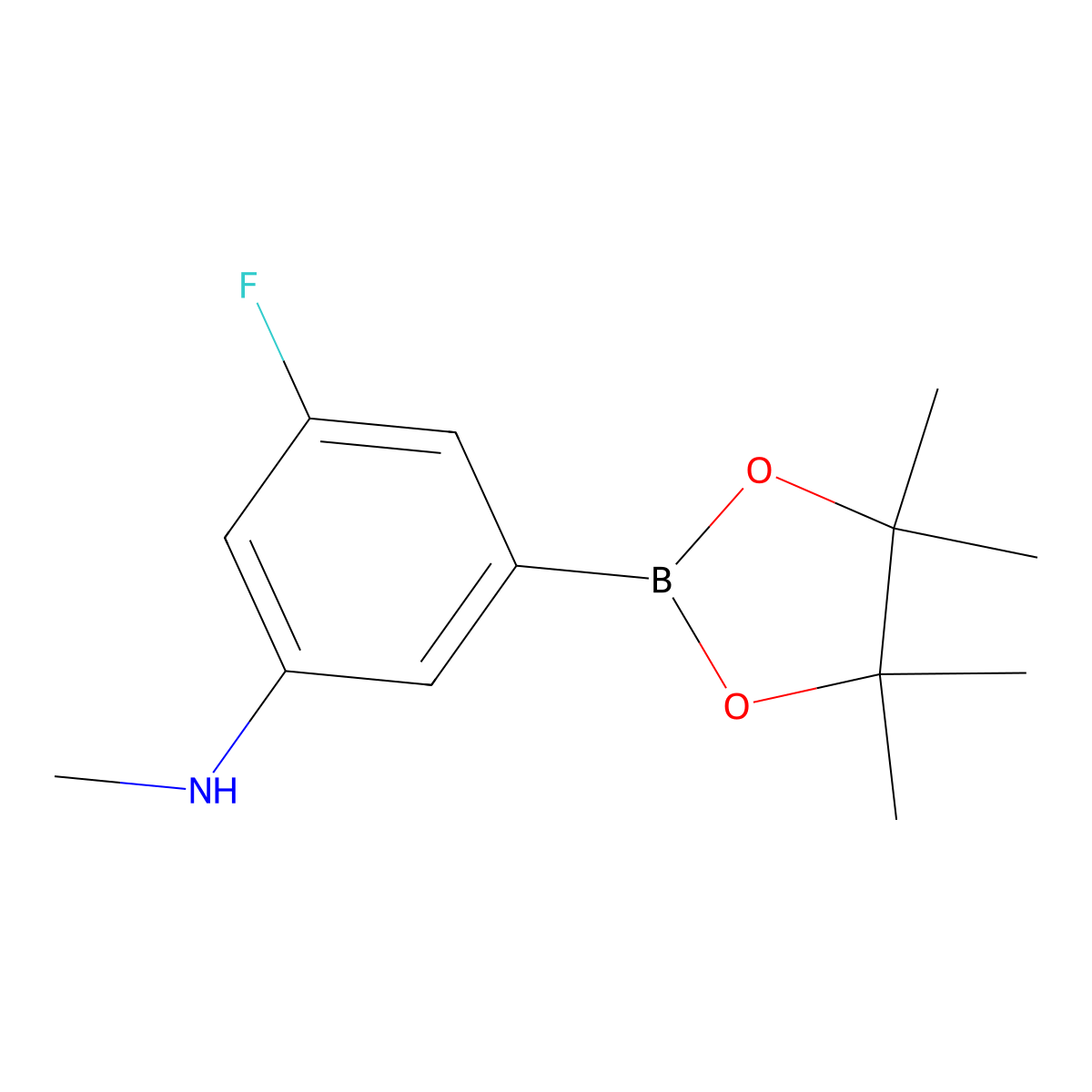 3-Fluoro-N-methyl-5-(4,4,5,5-tetramethyl-1,3,2-dioxaborolan-2-yl)aniline molecular structure, CAS 2121512-12-5