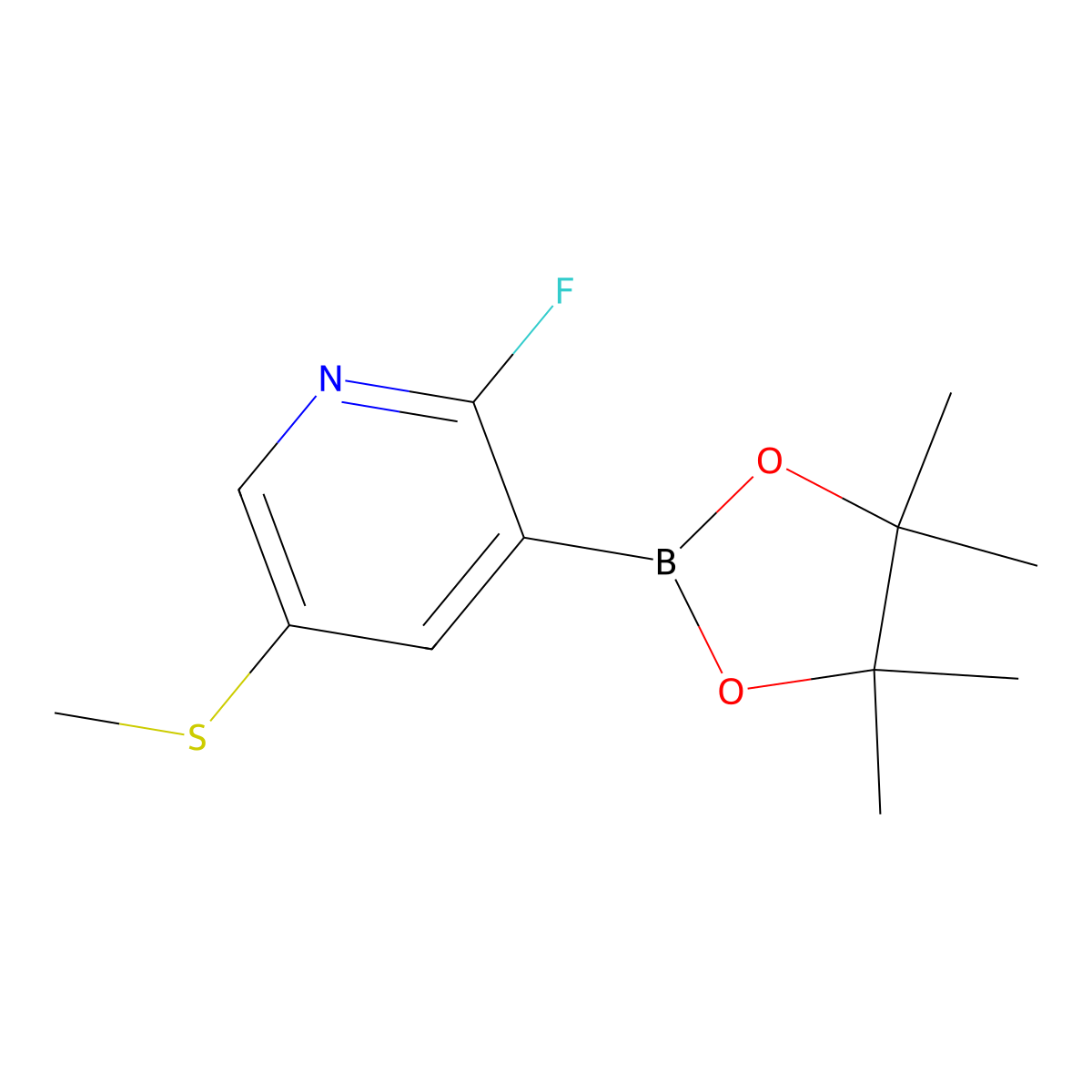 [2-Fluoro-5-(methylsulfanyl)pyridin-3-yl]boronic acid pinacol ester molecular structure, CAS 2121512-24-9