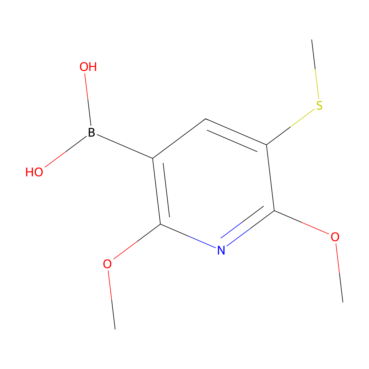 2,6-Dimethoxy-3-methylsulfanylpyridine-5-boronic acid molecular structure, CAS 2121512-34-1
