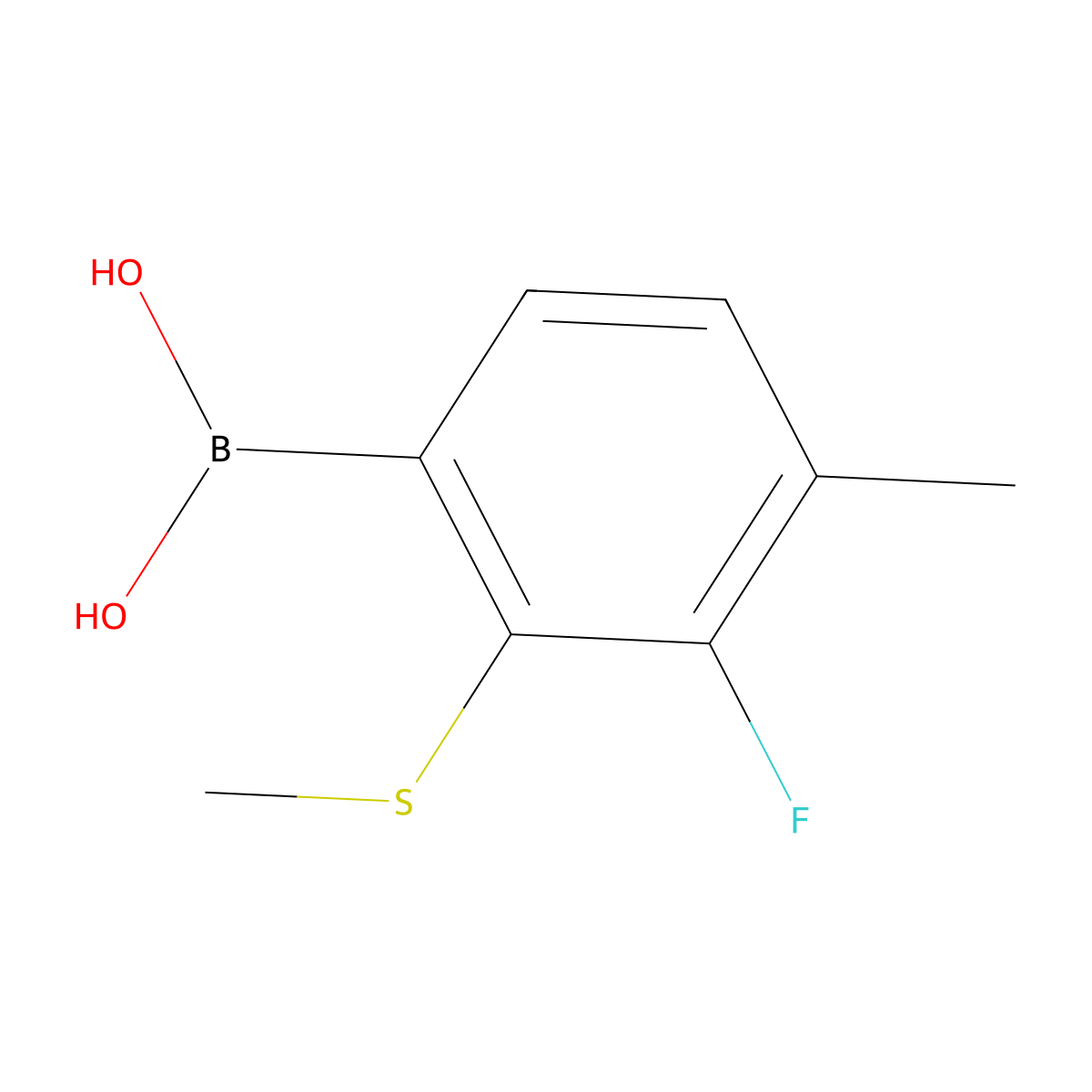 3-Fluoro-4-methyl-2-(methylthio)phenylboronic acid molecular structure, CAS 2121512-42-1