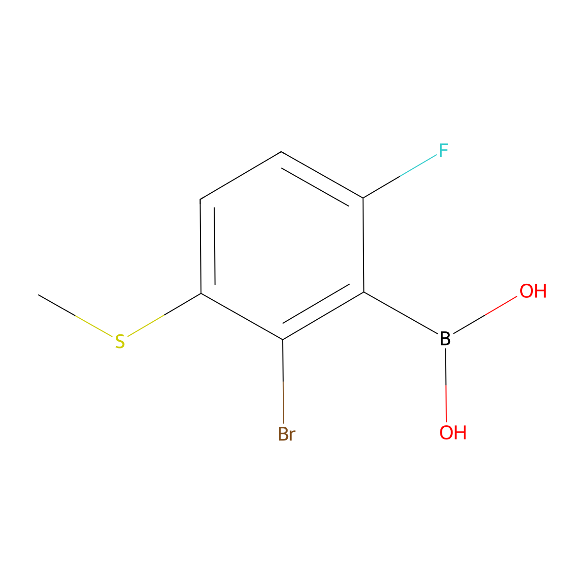2-Bromo-6-fluoro-3-(methylthio)phenylboronic acid molecular structure, CAS 2121512-48-7