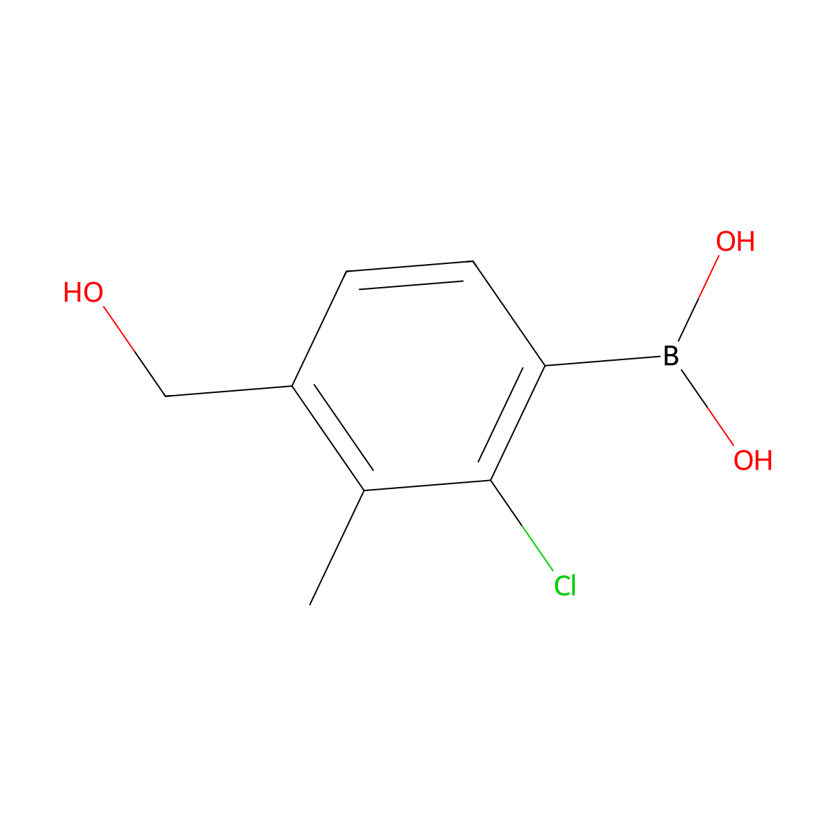 2-Chloro-4-hydroxymethyl-3-methylphenylboronic acid molecular structure, CAS 2121512-84-1