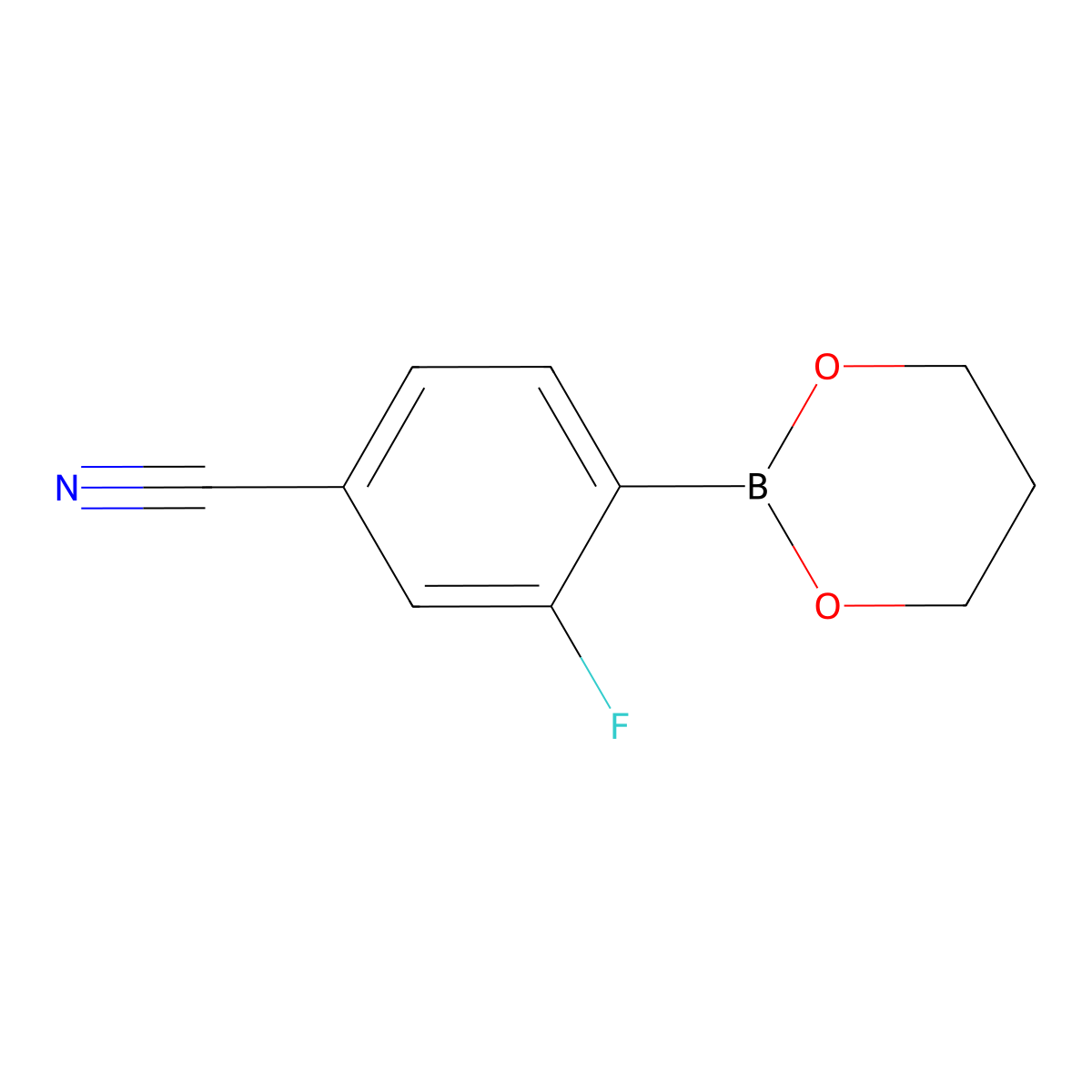 4-(1,3,2-Dioxaborinan-2-yl)-3-fluorobenzonitrile molecular structure, CAS 2121512-93-2