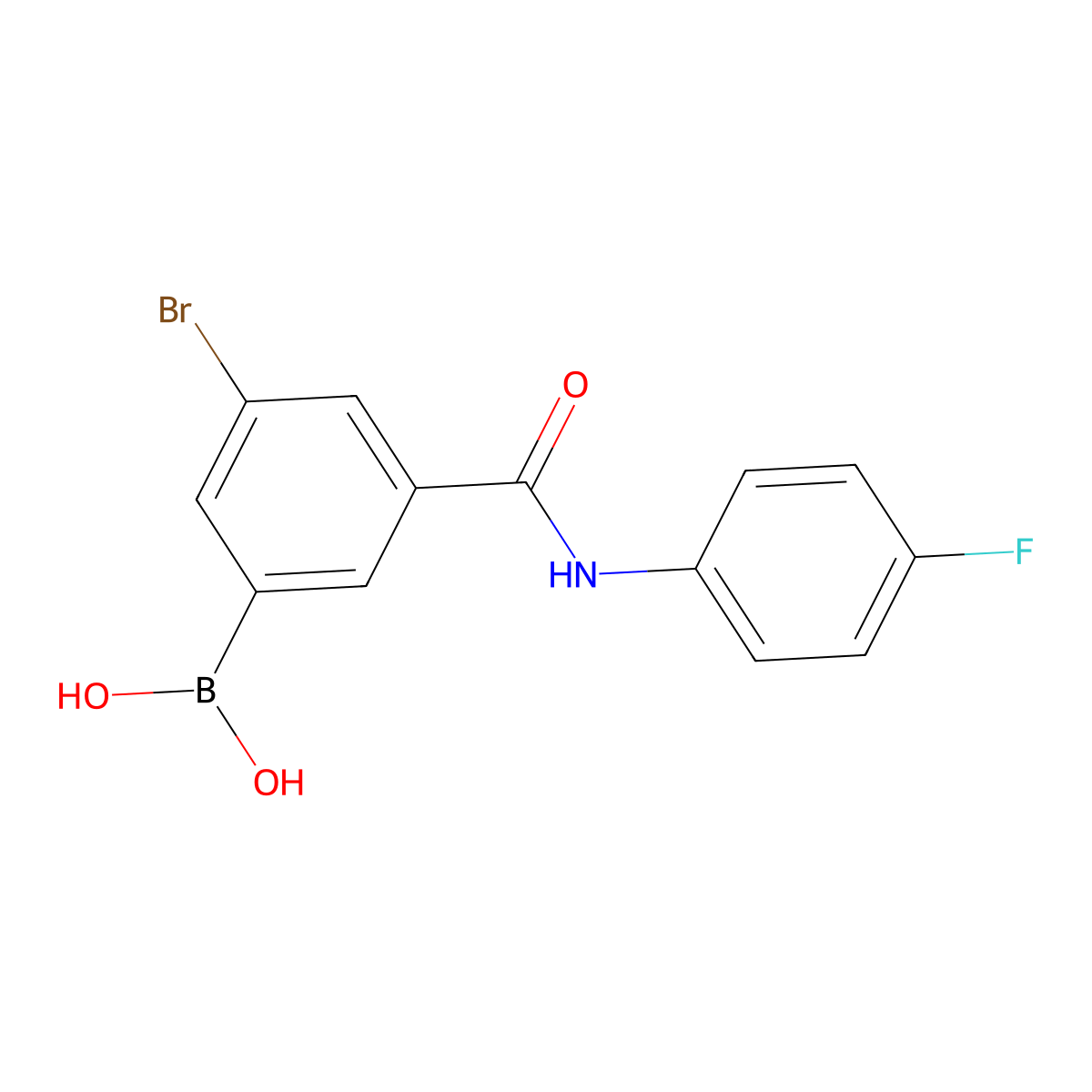 5-Bromo-3-(4-fluorophenyl)aminocarbonylphenylboronic acid molecular structure, CAS 2121513-21-9
