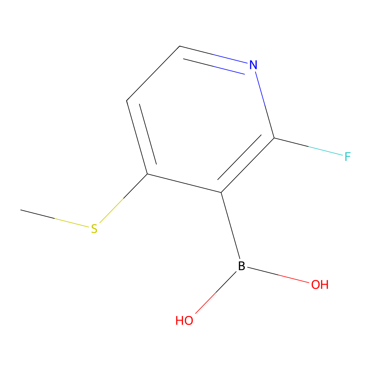 2-Flouro-4-(methylthio)pyridine-3-boronic acid molecular structure, CAS 2121513-40-2