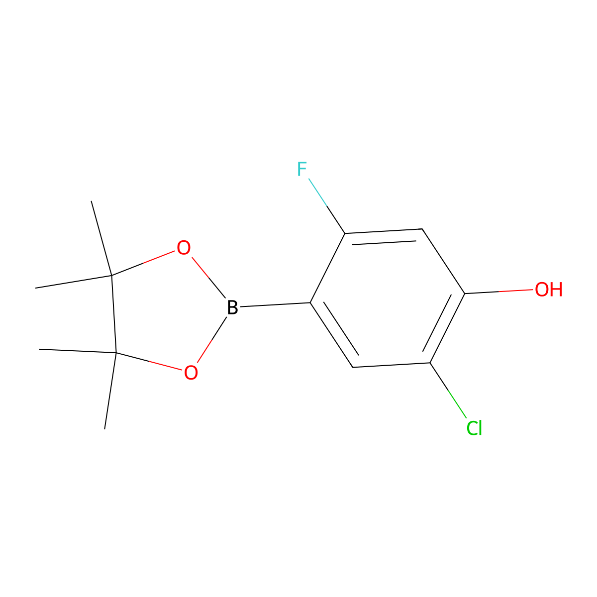 2-Chloro-5-fluoro-4-(4,4,5,5-tetramethyl-1,3,2-dioxaborolan-2-yl)phenol molecular structure, CAS 2121513-66-2