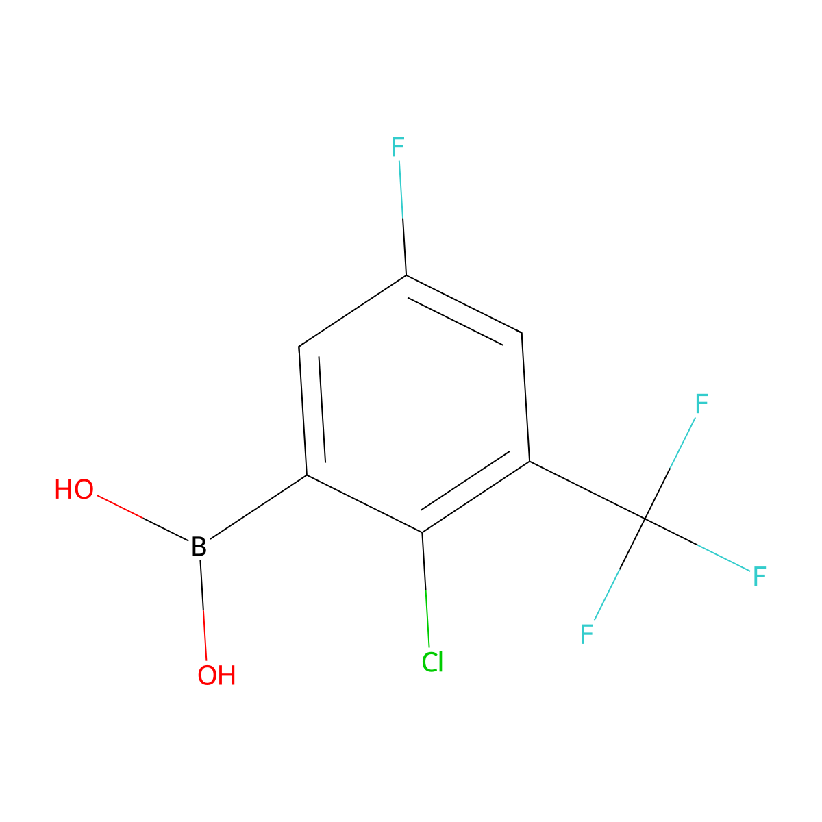2-Chloro-5-fluoro-3-(trifluoromethyl)phenylboronic acid molecular structure, CAS 2121513-70-8