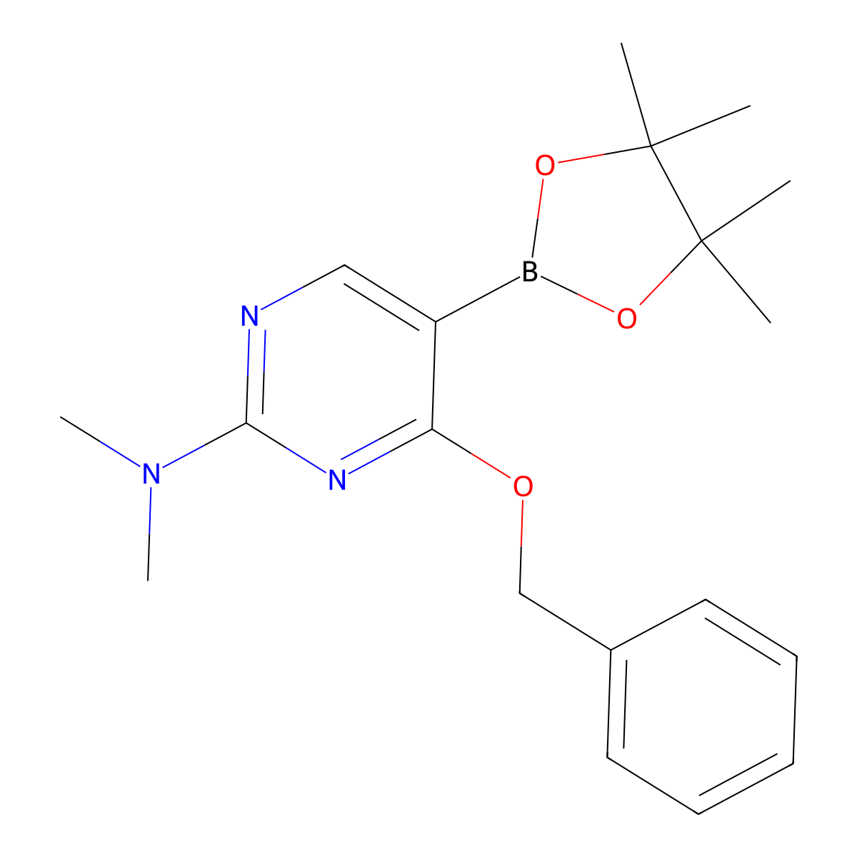 4-Benzyloxy-2-dimethylamino-pyrimidine-5-boronic acid pinacol ester molecular structure, CAS 2121513-96-8