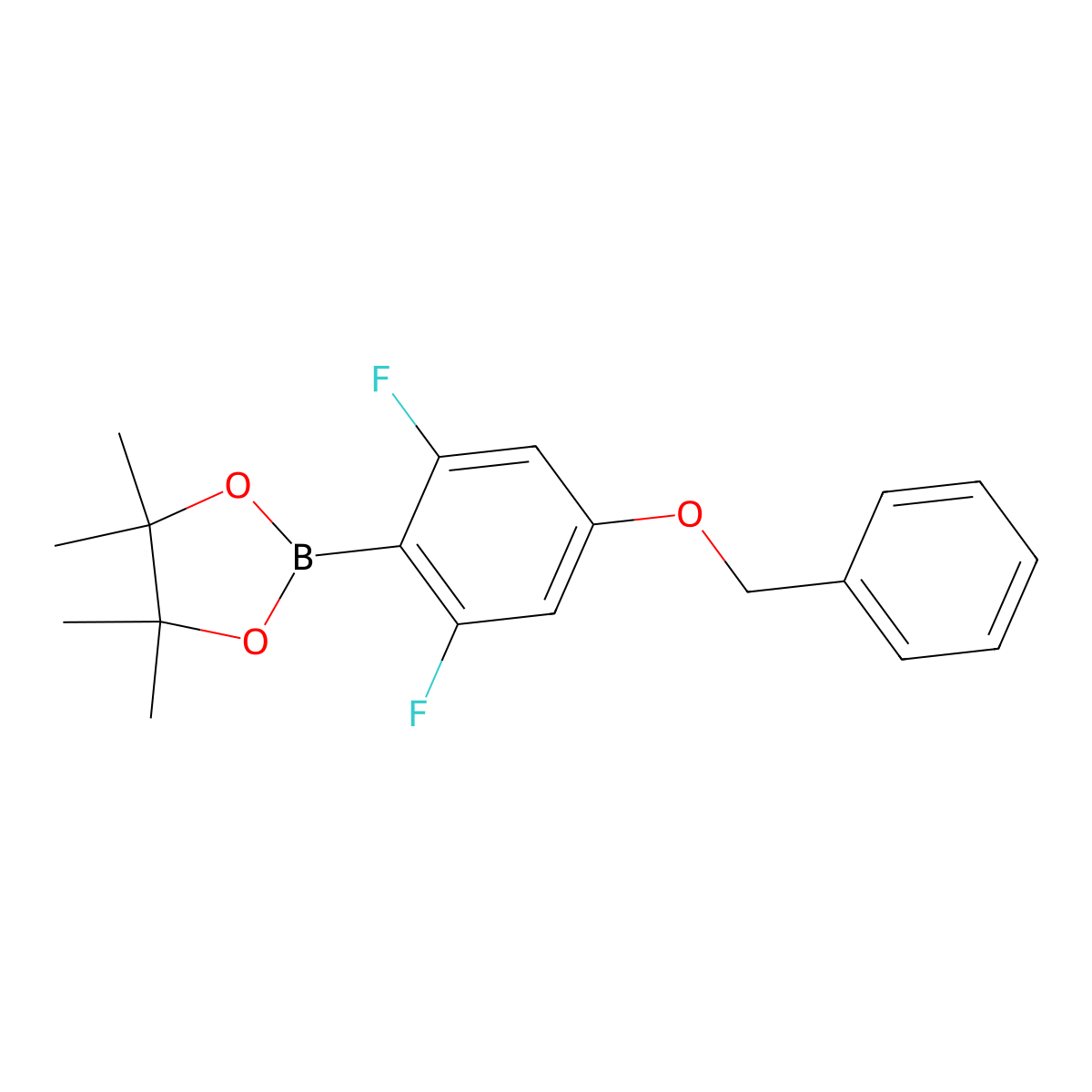1,3,2-Dioxaborolane, 2-(2,6-difluoro-4-(phenylmethoxy)phenyl)-4,4,5,5-tetramethyl- molecular structure, CAS 2121514-21-2