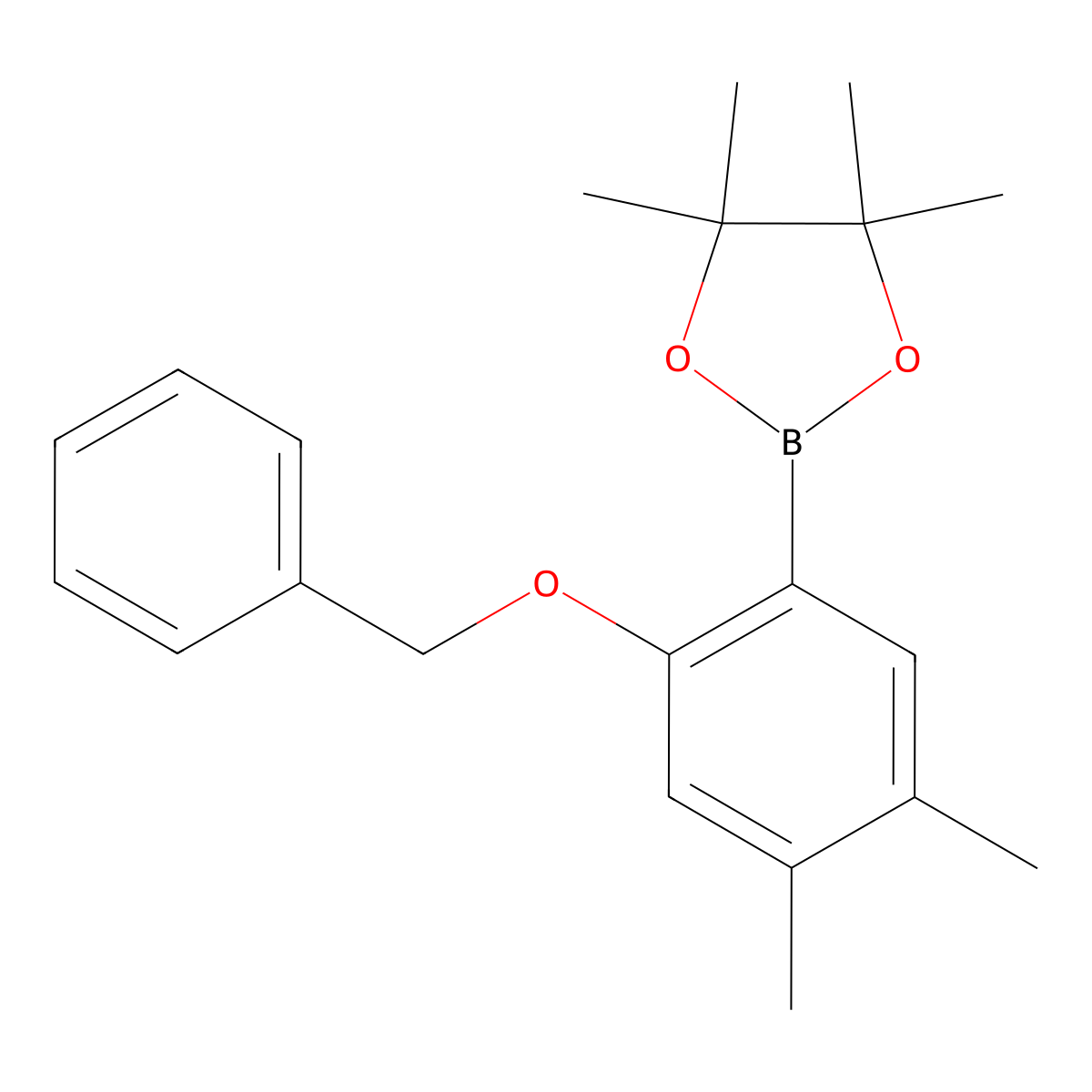 1,3,2-Dioxaborolane, 2-[4,5-dimethyl-2-(phenylmethoxy)phenyl]-4,4,5,5-tetramethyl- molecular structure, CAS 2121514-58-5