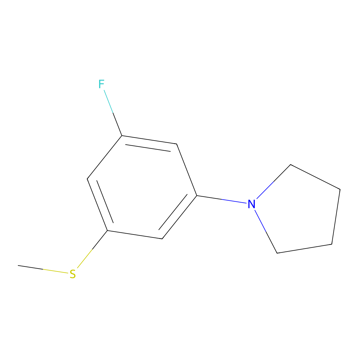 1-(3-Fluoro-(5-methylsulfanyl)phenyl)pyrolidine molecular structure, CAS 2121515-14-6