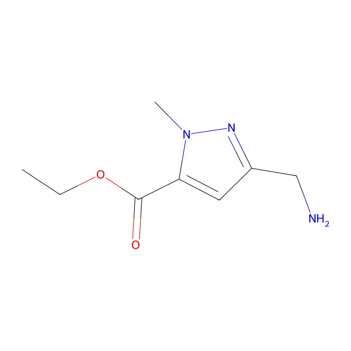 ethyl 3-(aminomethyl)-1-methyl-1H-pyrazole-5-carboxylate molecular structure, CAS 2121522-43-6