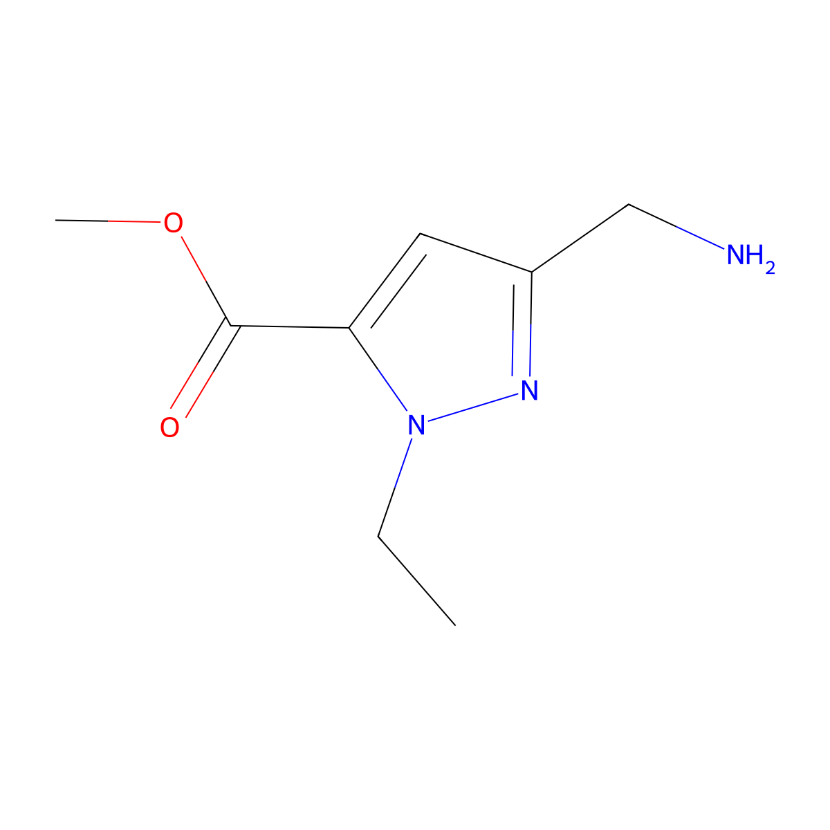 methyl 3-(aminomethyl)-1-ethyl-1H-pyrazole-5-carboxylate molecular structure, CAS 2121525-59-3