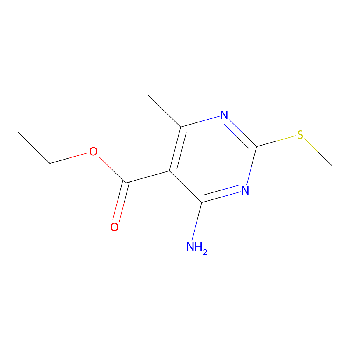 Ethyl 4-amino-6-methyl-2-methylsulfanyl-pyrimidine-5-carboxylate molecular structure, CAS 2121739-59-9
