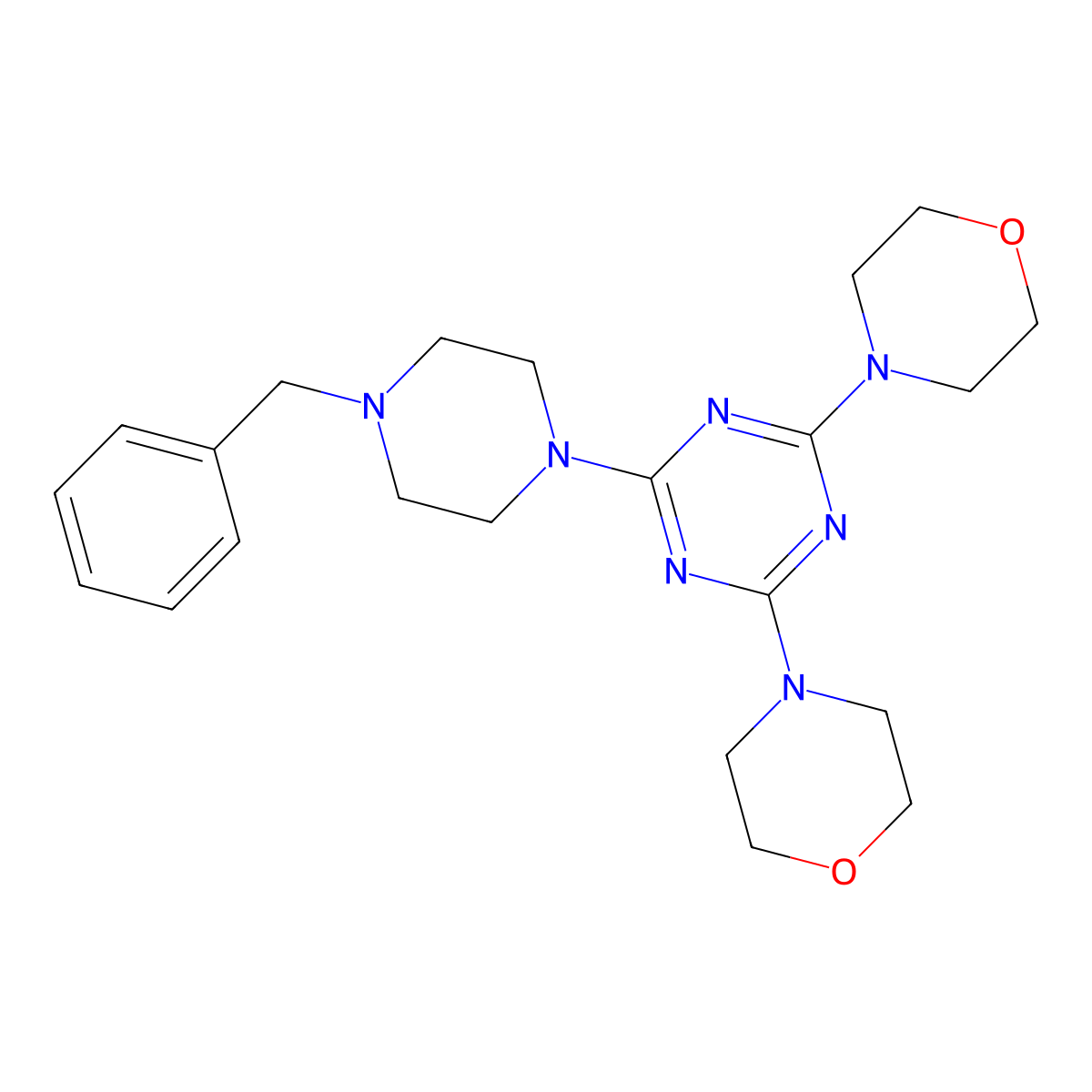 2-(4-Benzylpiperazin-1-yl)-4,6-bis(morpholin-4-yl)-1,3,5-triazine molecular structure, CAS 21218-55-3