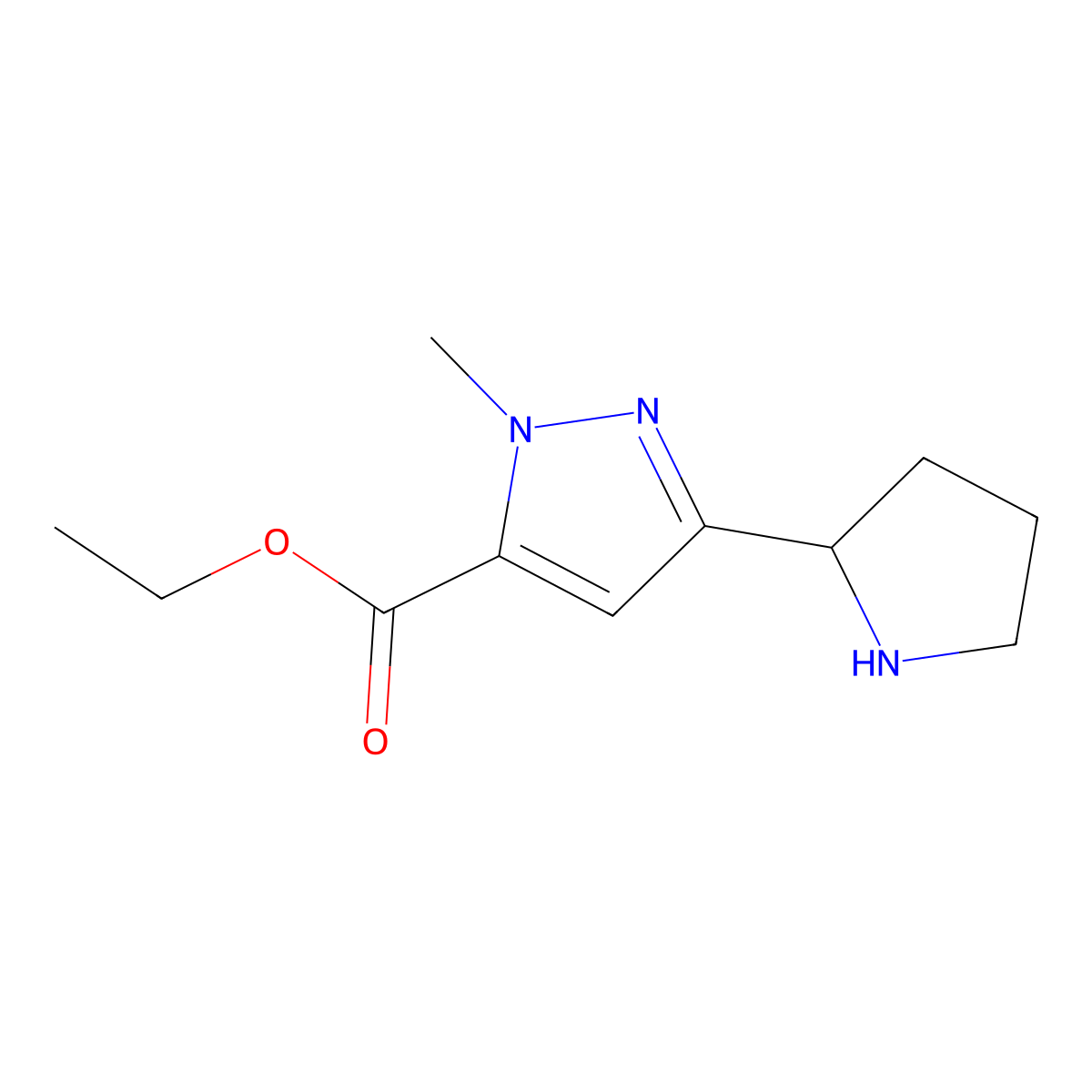 ethyl 1-methyl-3-(pyrrolidin-2-yl)-1H-pyrazole-5-carboxylate molecular structure, CAS 2121992-08-1