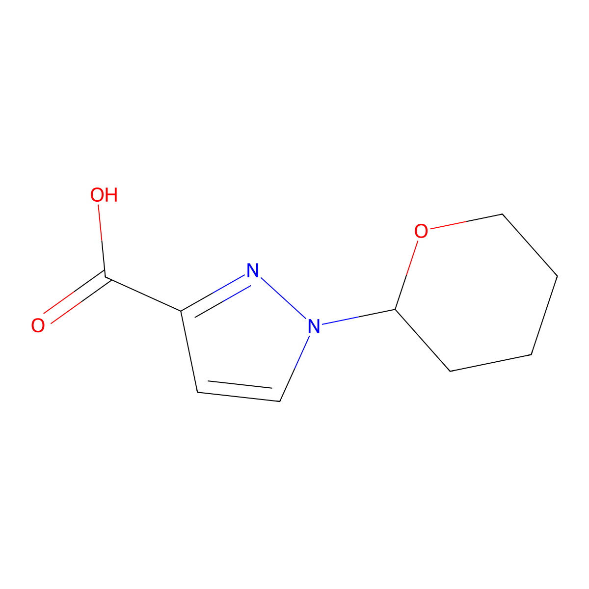 1-(oxan-2-yl)-1H-pyrazole-3-carboxylic acid molecular structure, CAS 2122066-46-8