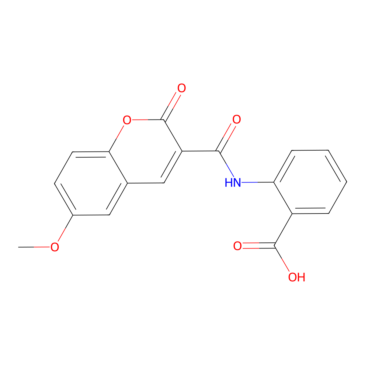 2-[(6-Methoxy-2-oxochromen-3-yl)carbonylamino]benzoic acid molecular structure, CAS 212207-06-2