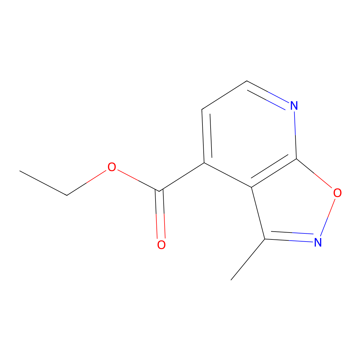 Ethyl 3-methyl-[1,2]oxazolo[5,4-b]pyridine-4-carboxylate molecular structure, CAS 2122093-51-8