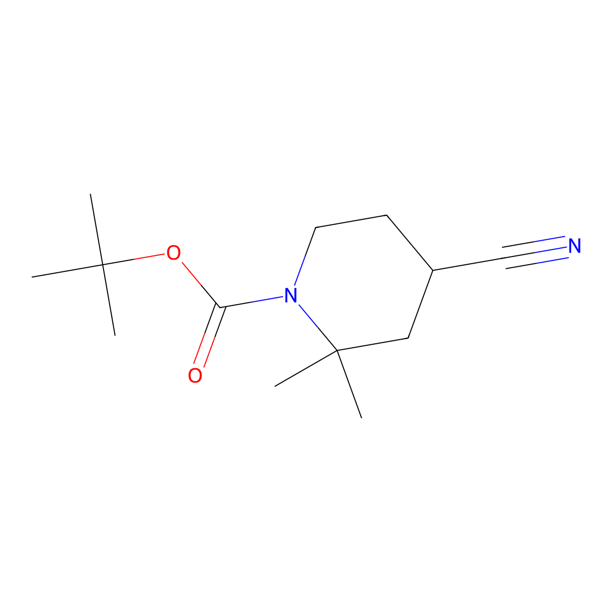 Tert-butyl 4-cyano-2,2-dimethylpiperidine-1-carboxylate molecular structure, CAS 2122117-50-2