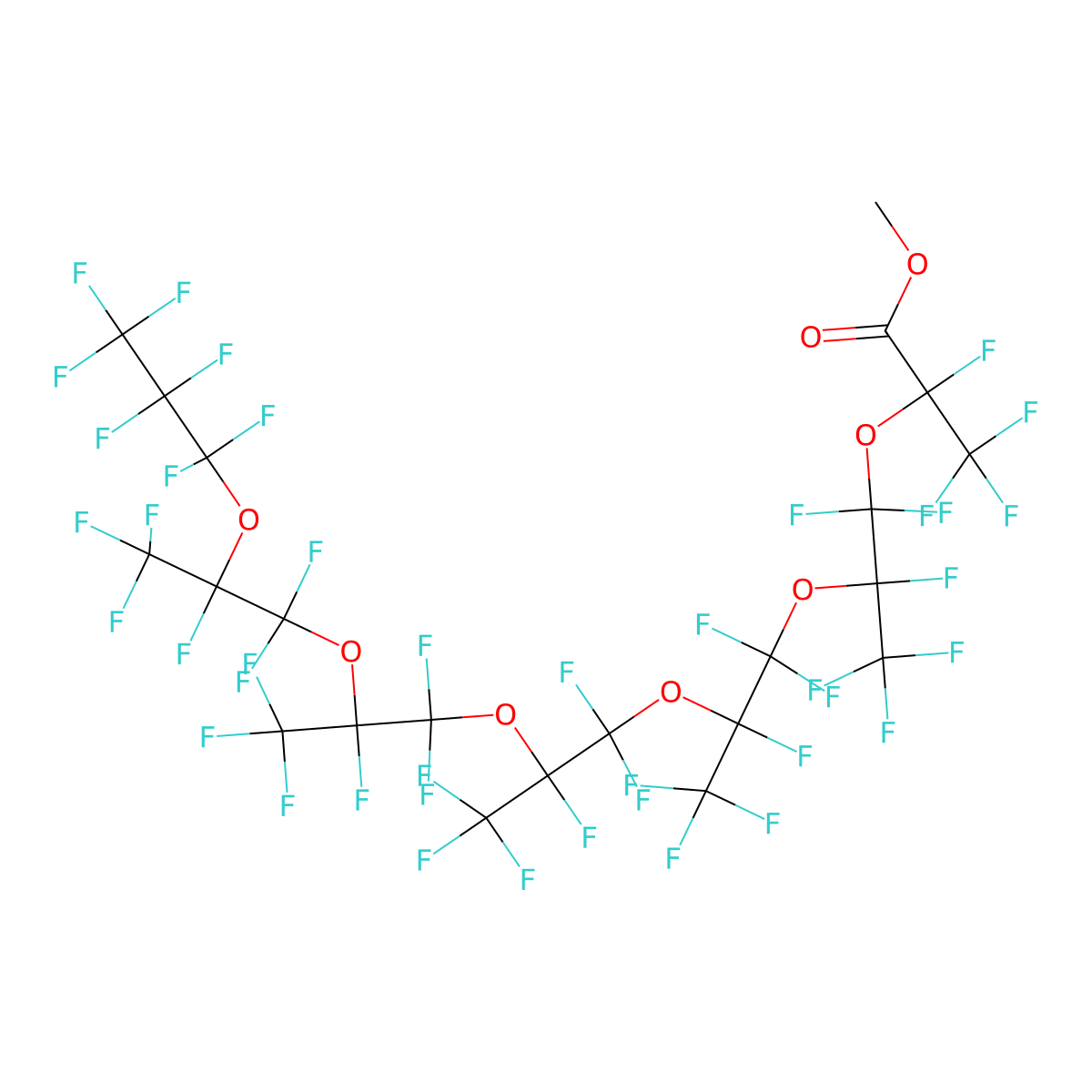 Methyl perfluoro(2,5,8,11,14,17-hexamethyl-3,6,9,12,15,18-hexaoxaheneicosanoate) molecular structure, CAS 2122176-60-5