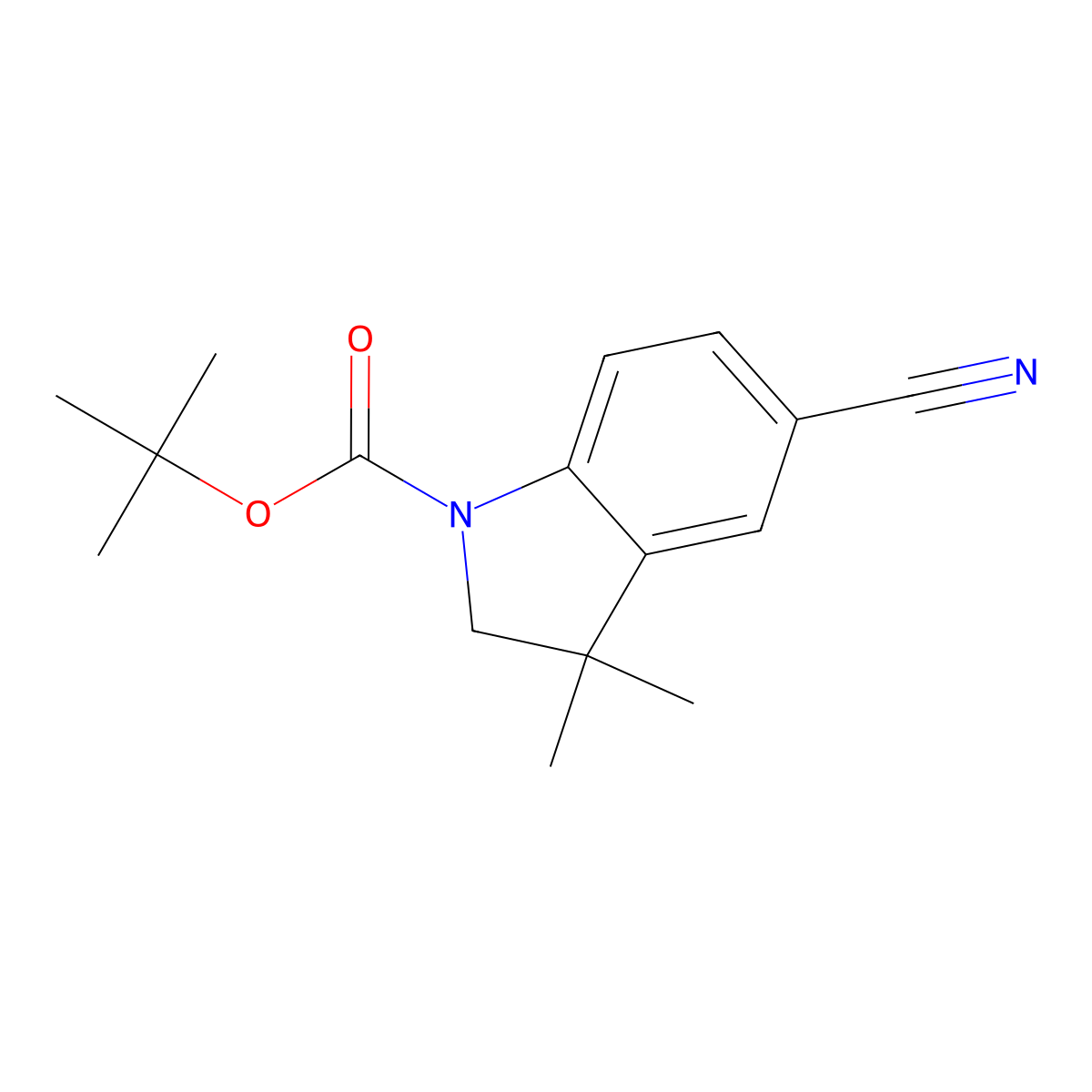 Tert-butyl 5-cyano-3,3-dimethylindoline-1-carboxylate molecular structure, CAS 2122298-85-3