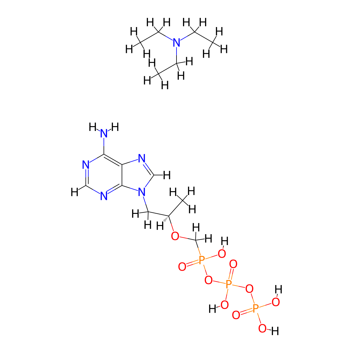 Tenofovir diphosphate triethylamine molecular structure, CAS 2122333-63-3