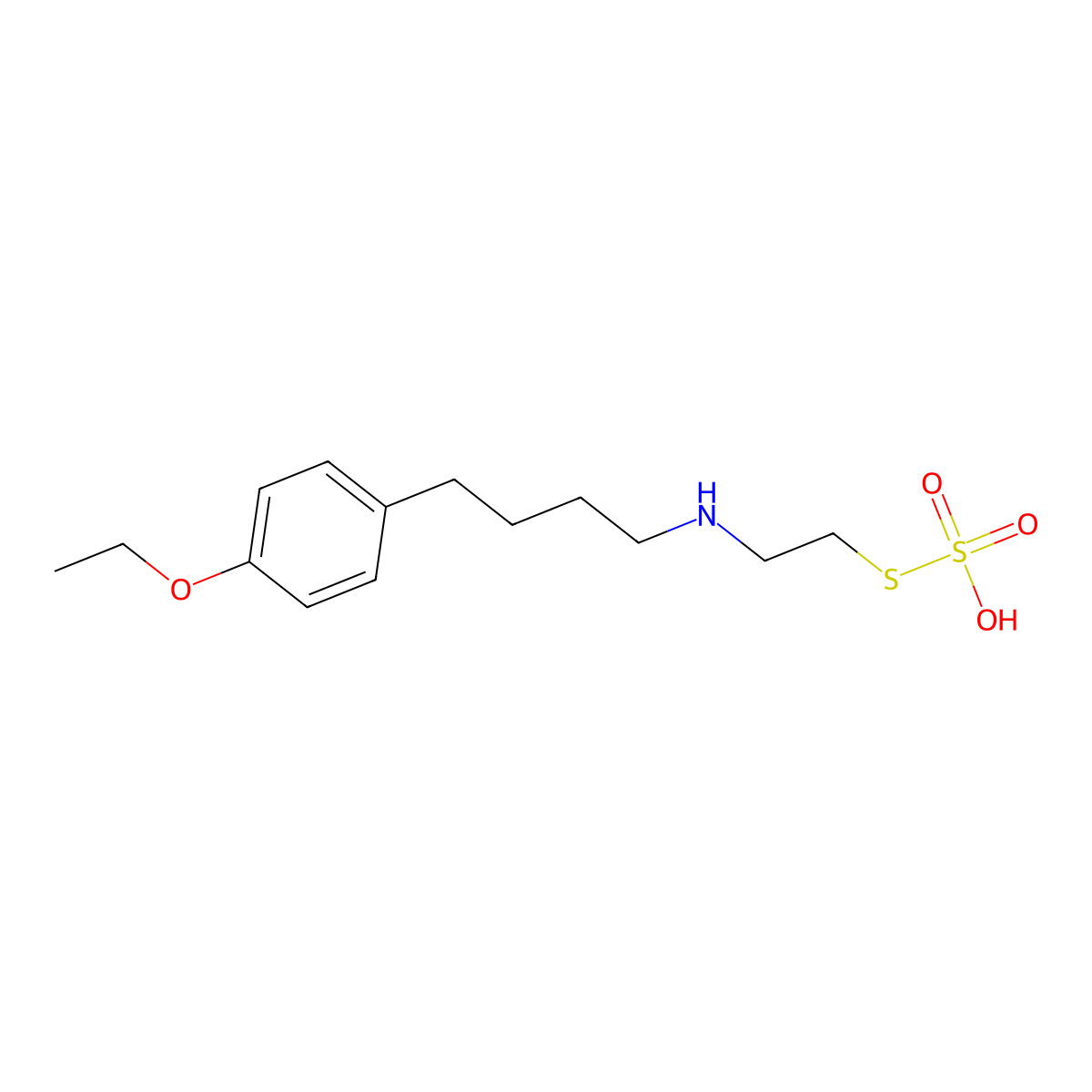 Ethanethiol, 2-(4-(p-ethoxyphenyl)butyl)amino-, hydrogen sulfate (ester) molecular structure, CAS 21224-60-2