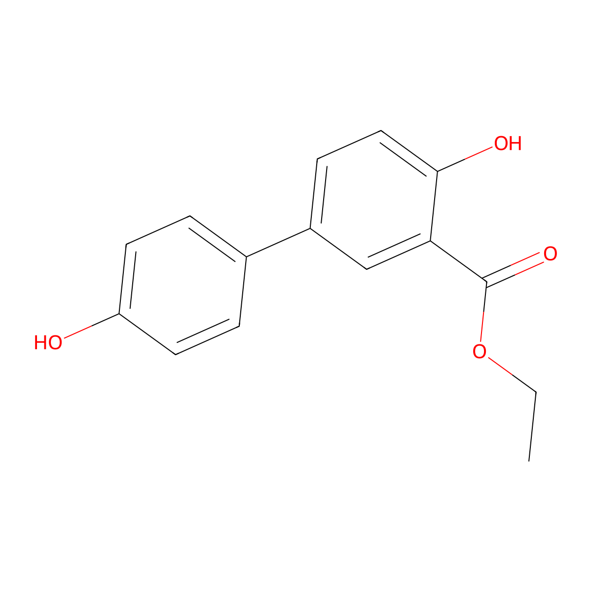 Ethyl 4,4'-dihydroxy-[1,1'-biphenyl]-3-carboxylate molecular structure, CAS 2122444-31-7